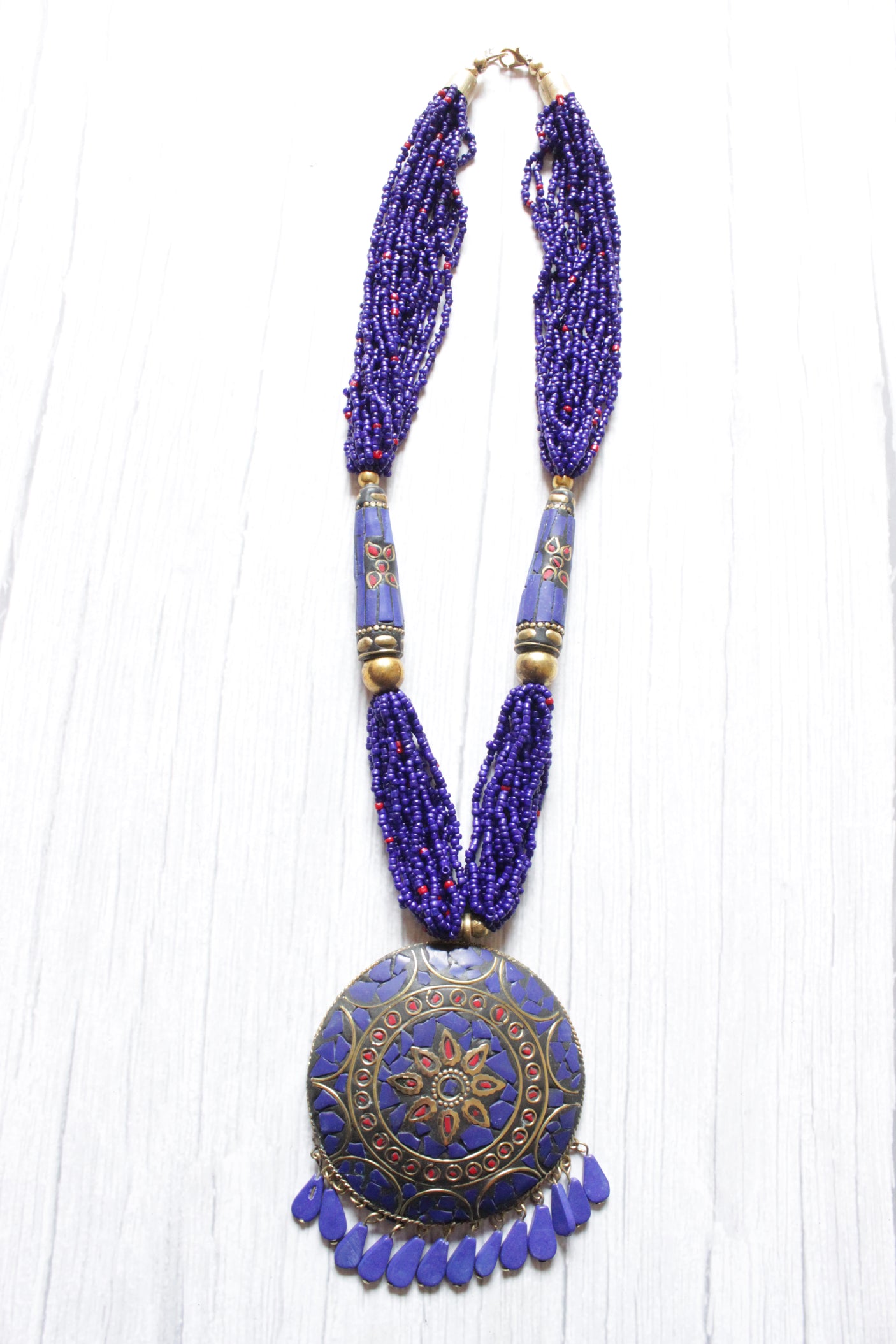 Purple Beads Handcrafted Long Tibetan Necklace