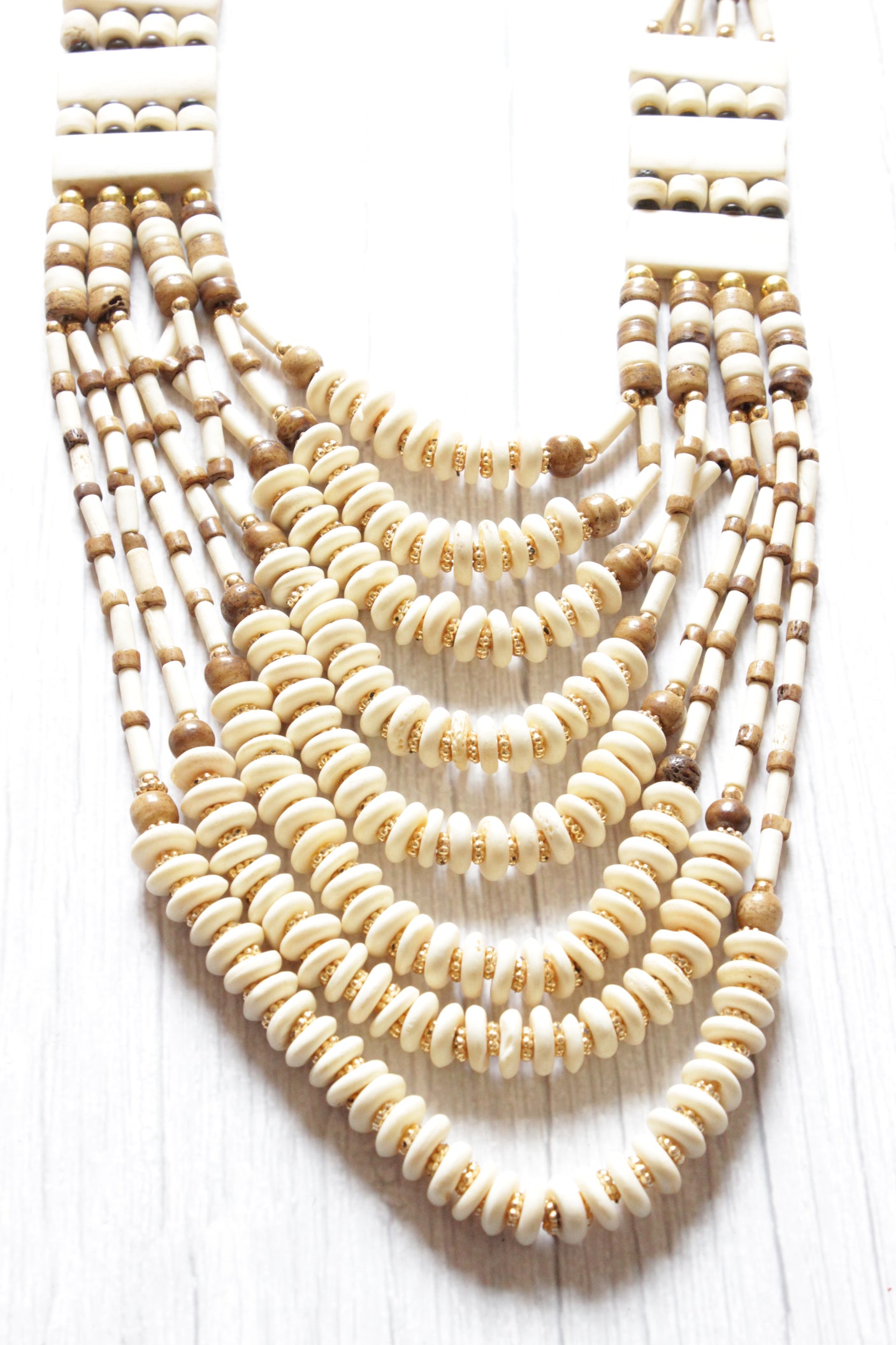 Elegant White and Brown Beads Handcrafted Statement Necklace