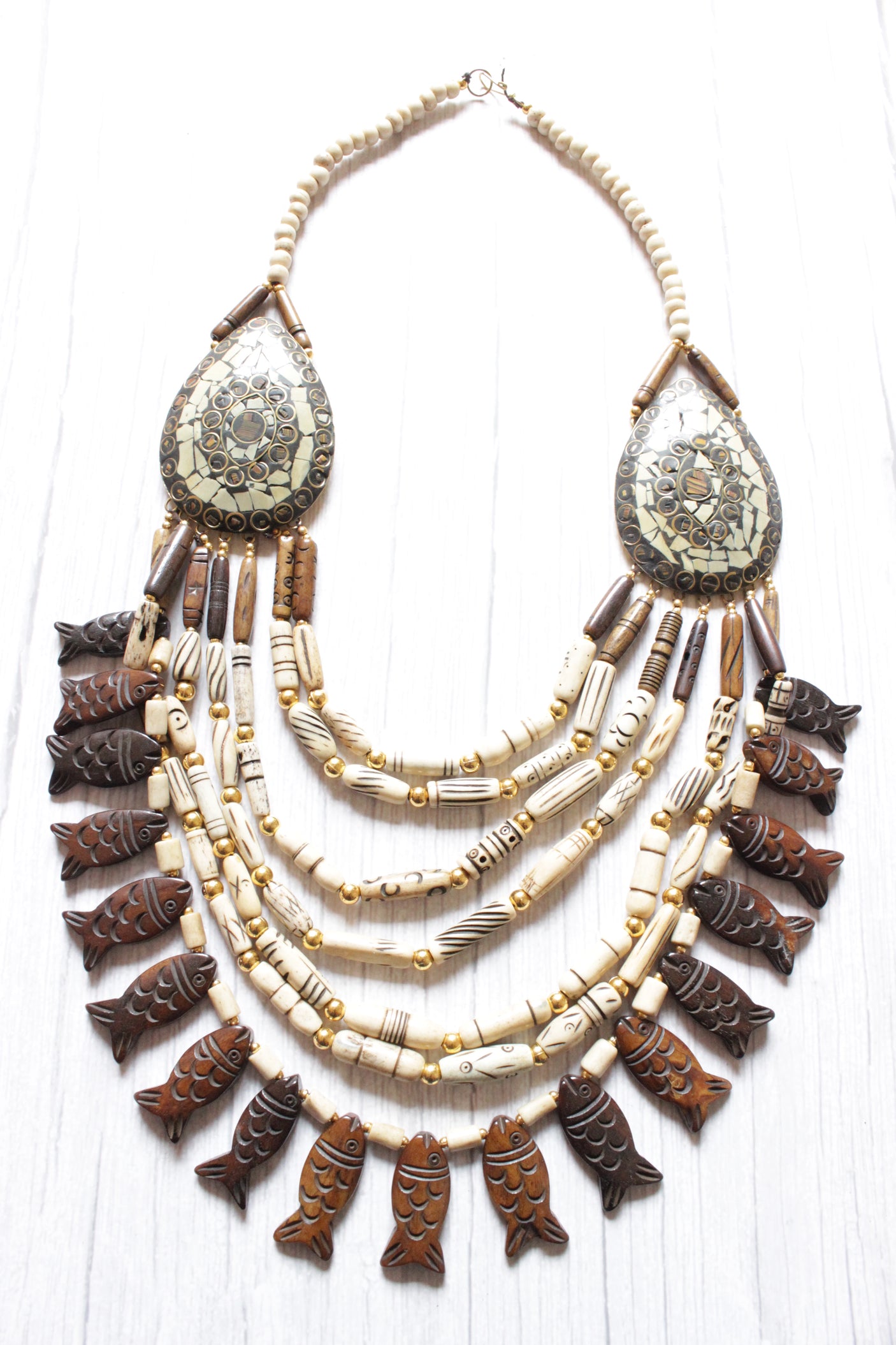 White and Brown Beads Handcrafted Statement African Tribal Necklace