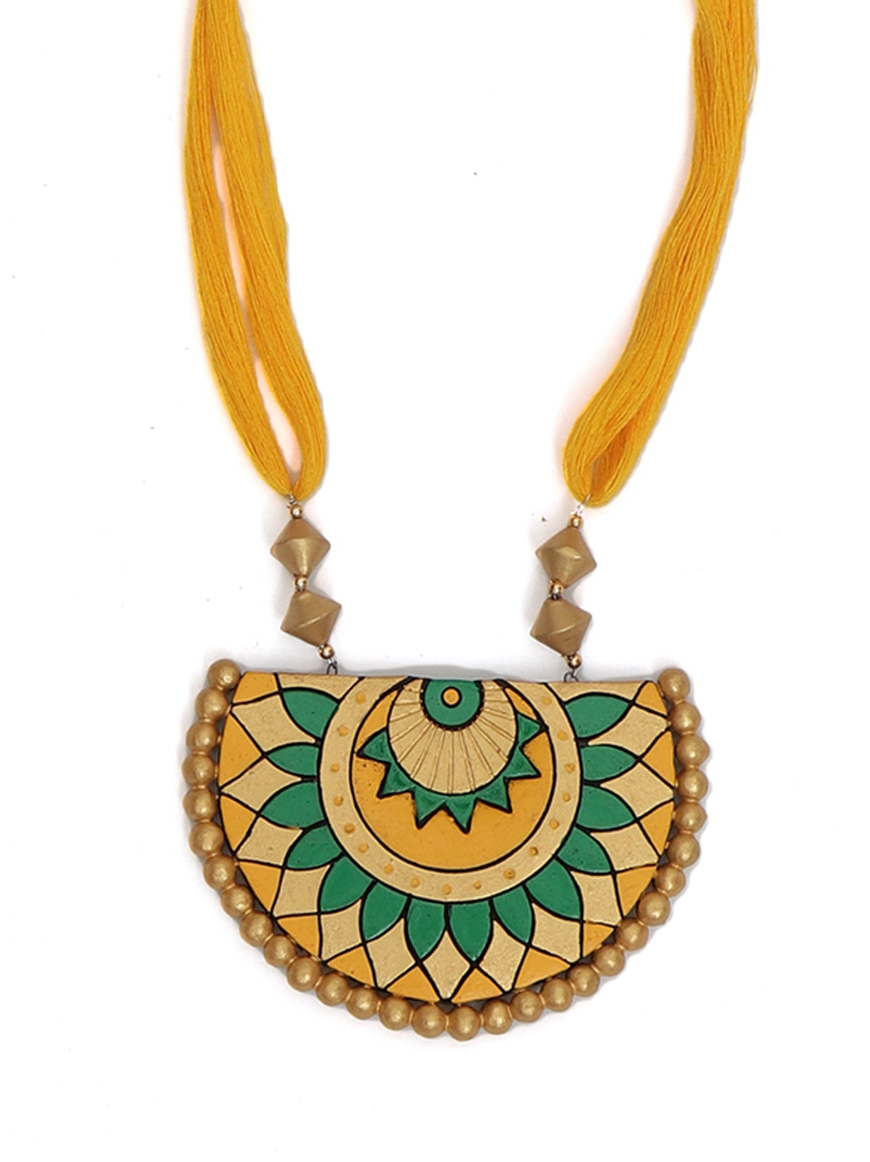 Yellow Arc Shaped Terracotta Necklace Set