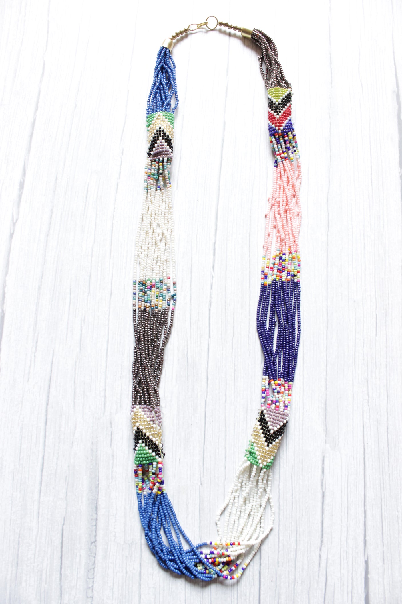 Color Blocked Multi-Color Beads Hand Braided Tribal Necklace