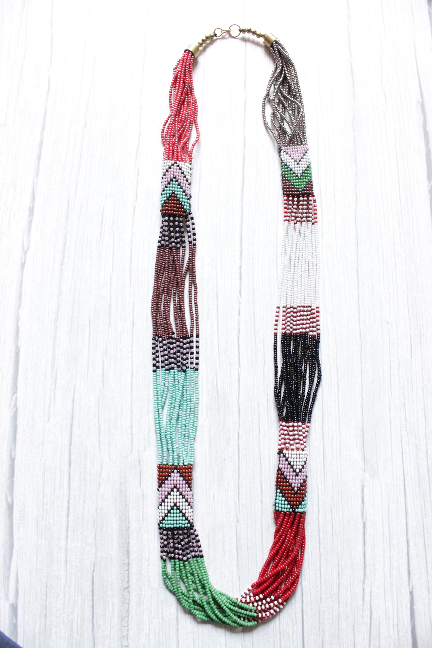 Color Blocked Multi-Color Beads Hand Braided Tribal Necklace