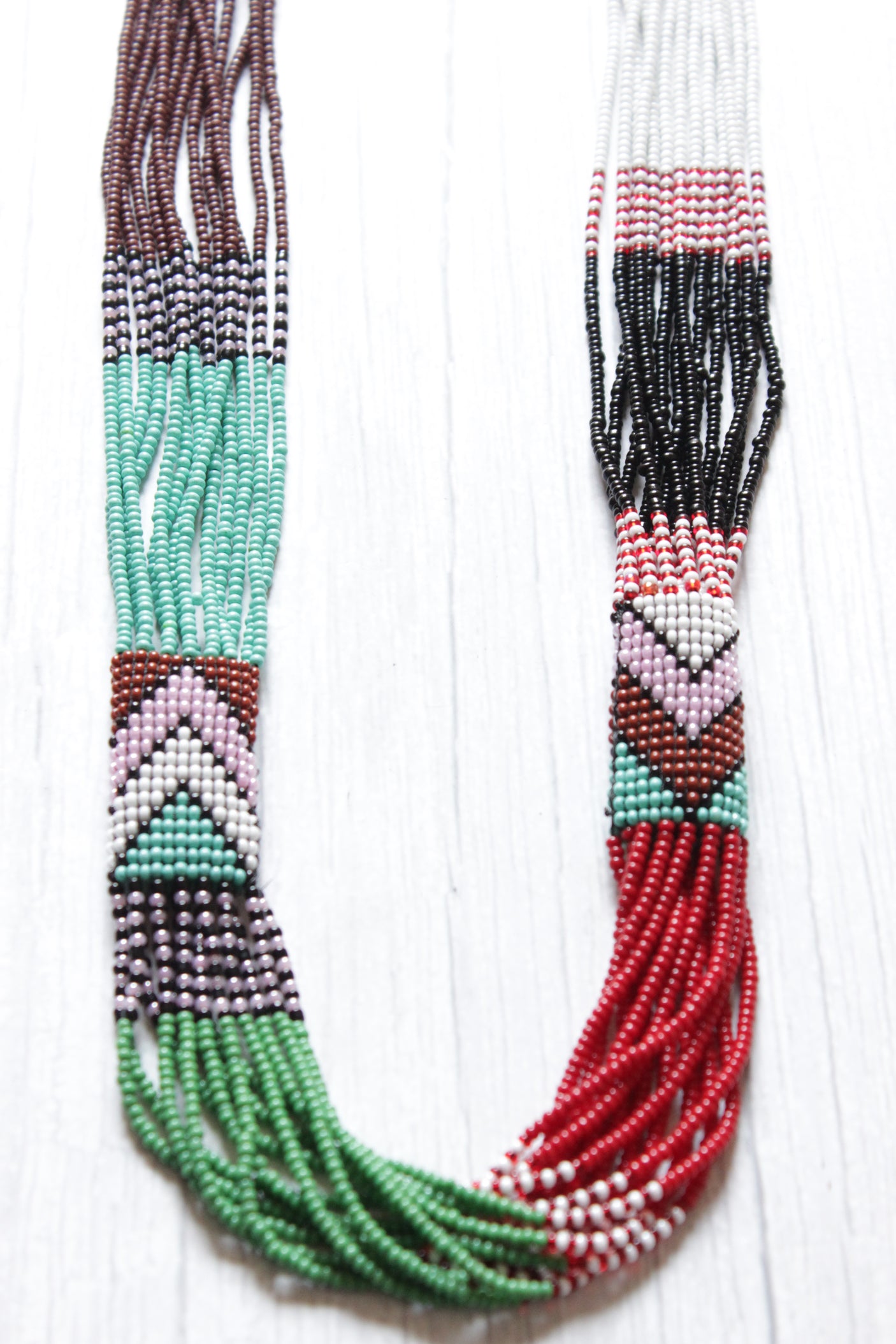Color Blocked Multi-Color Beads Hand Braided Tribal Necklace