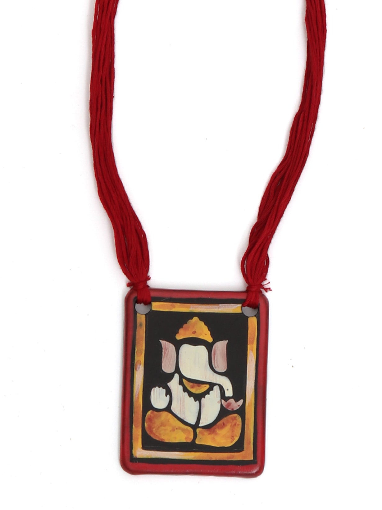 Handmade Ganesha Terracotta Necklace Set with Red Thread Closure