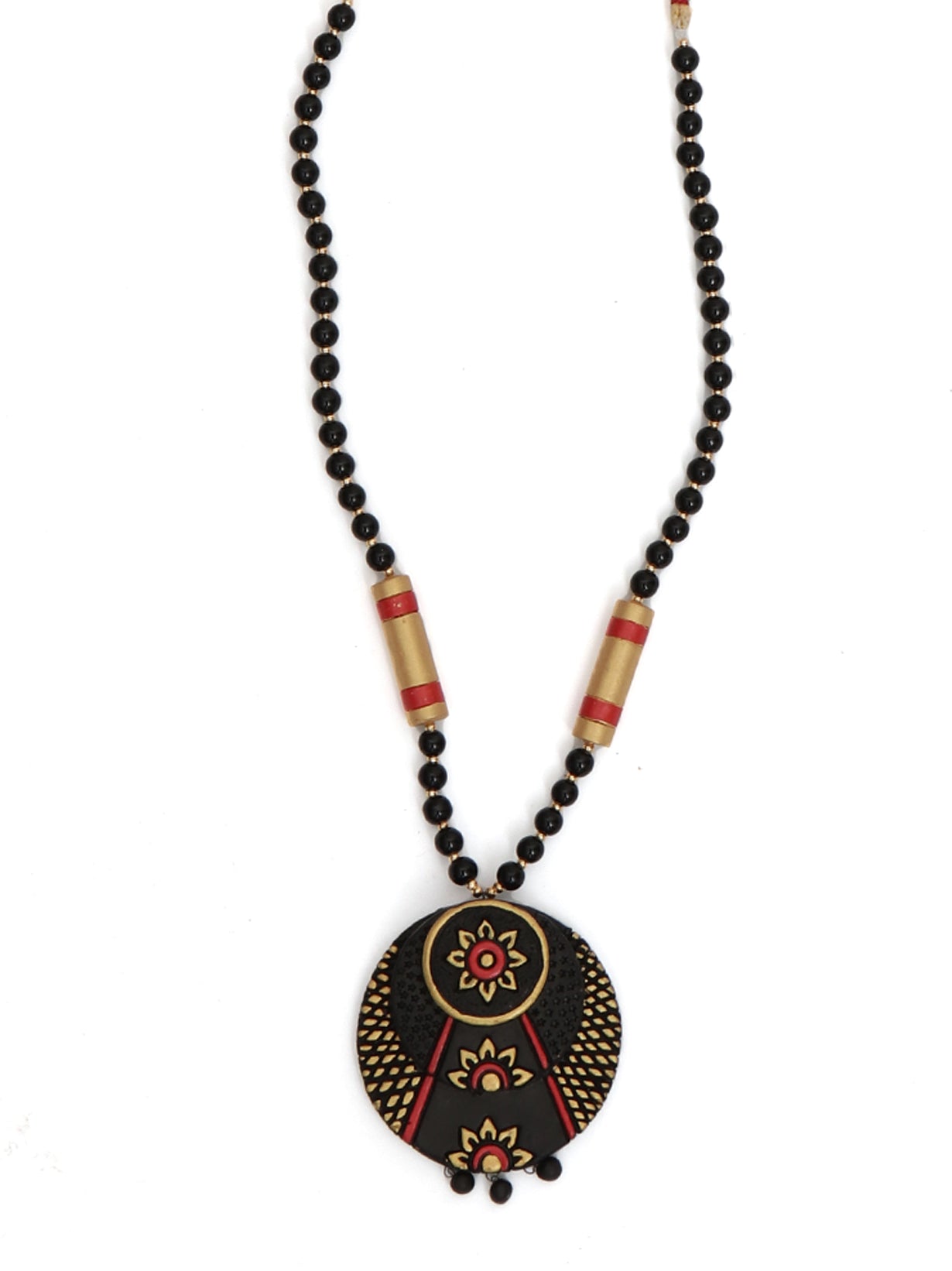 Elegant Handcrafted Black & Golden Terracotta Clay Necklace Set