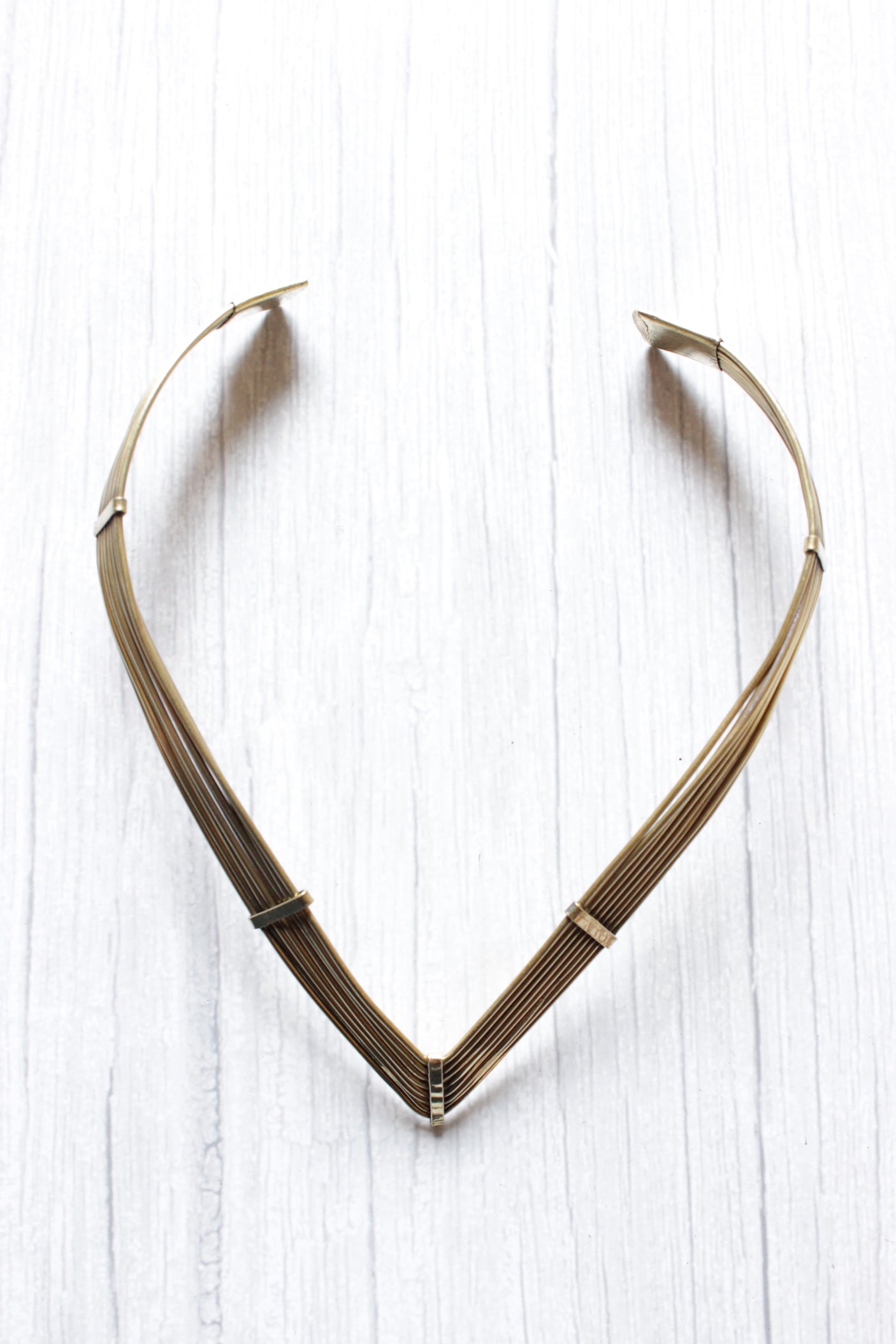 V Shape Dull Finish Brass Choker Necklace