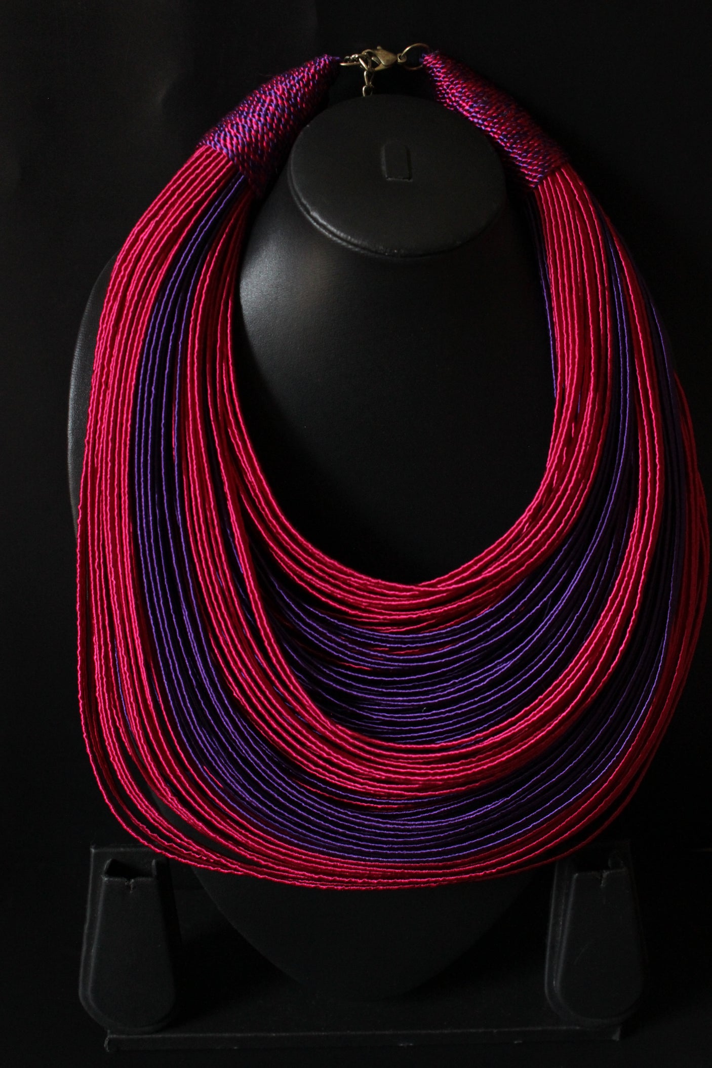 Pink and Blue Handmade Silk Threads Multi-Layer Statement African Choker Necklace