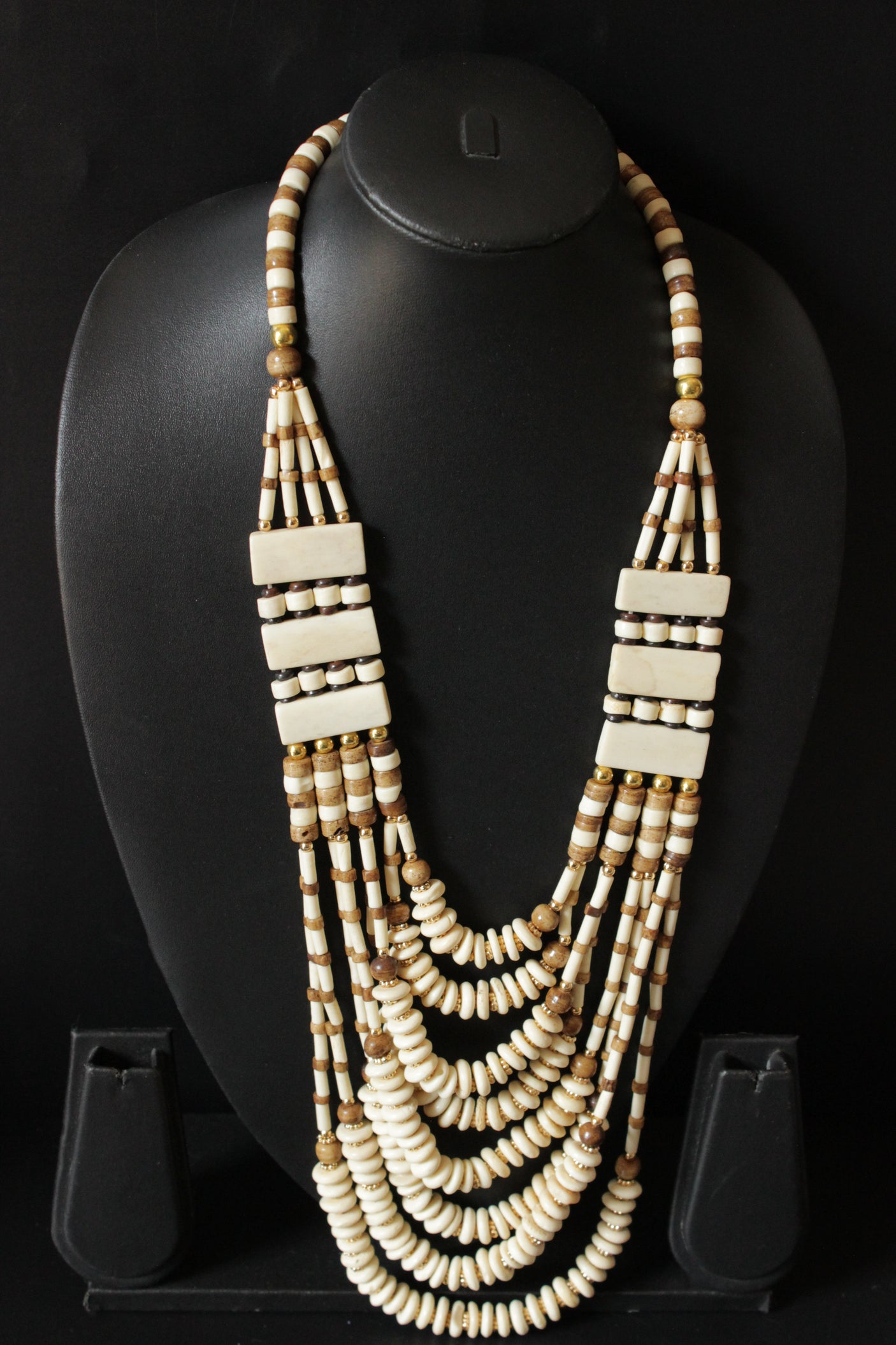 Elegant White and Brown Beads Handcrafted Statement Necklace