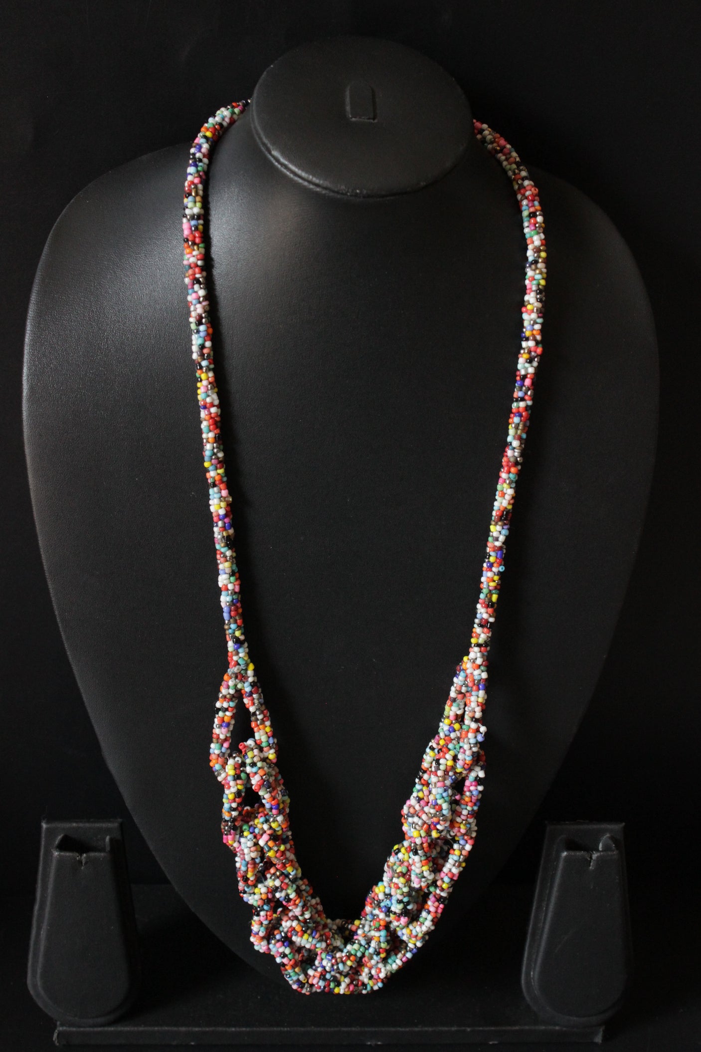 Multi-Color Beaded Hand Braided Long Contemporary Necklace
