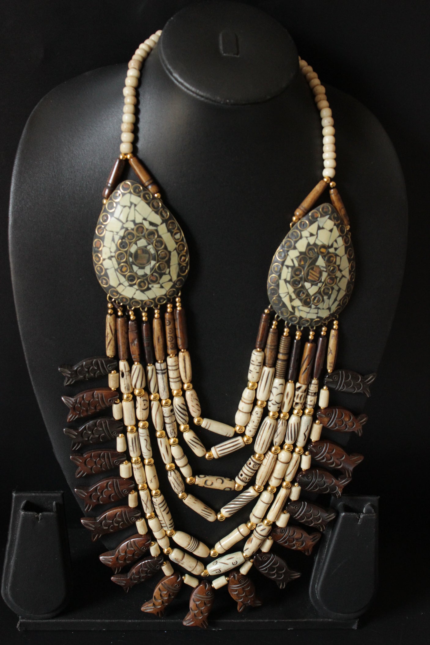 White and Brown Beads Handcrafted Statement African Tribal Necklace
