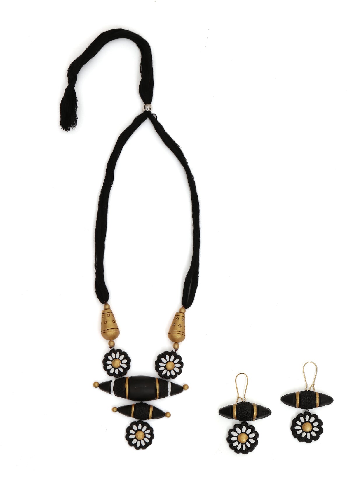 Black Hand Painted Terracotta Necklace Set