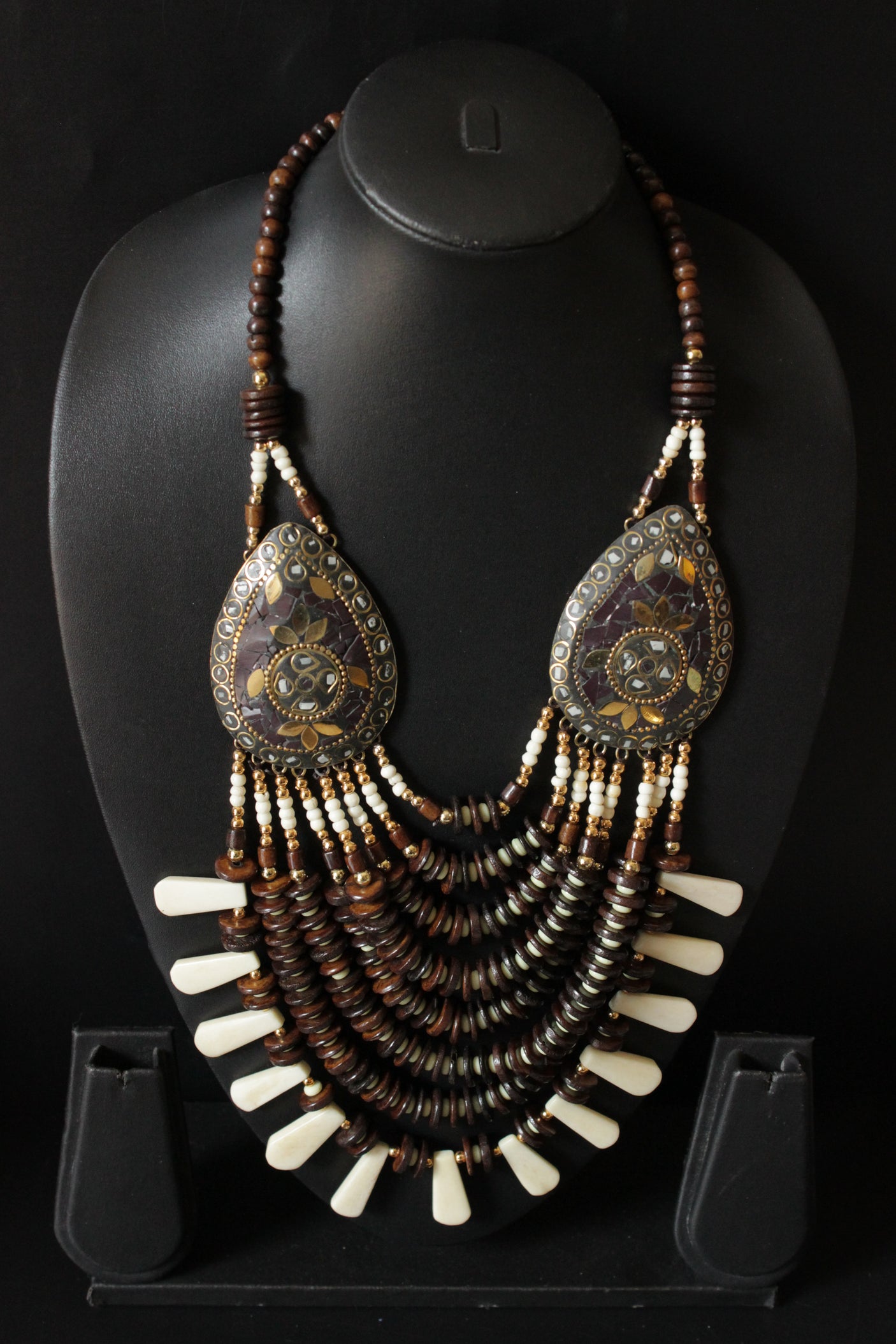 Elegant White and Brown Beads Handcrafted Statement African Tribal Necklace