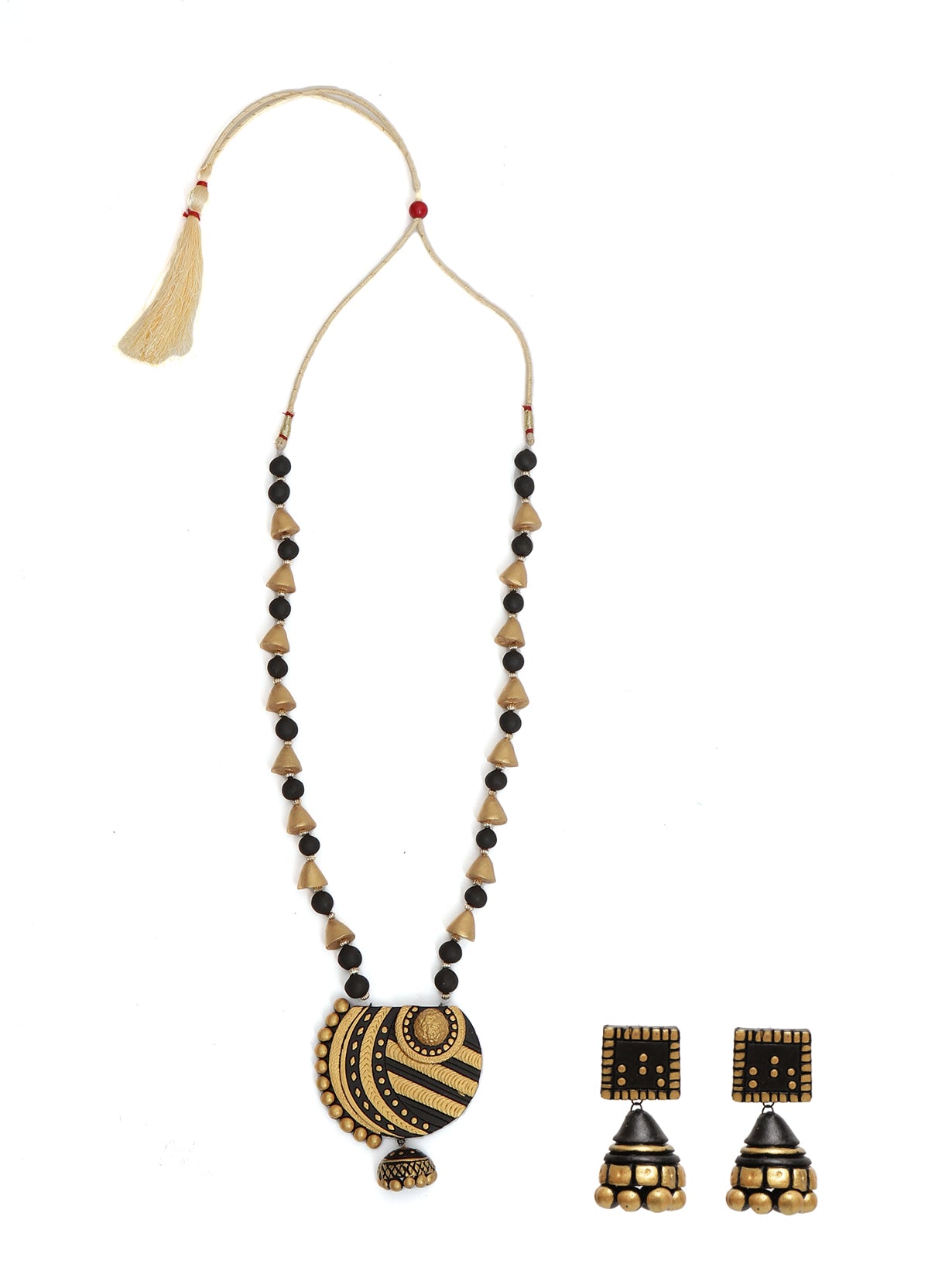 Handcrafted Black & Golden Terracotta Necklace Set