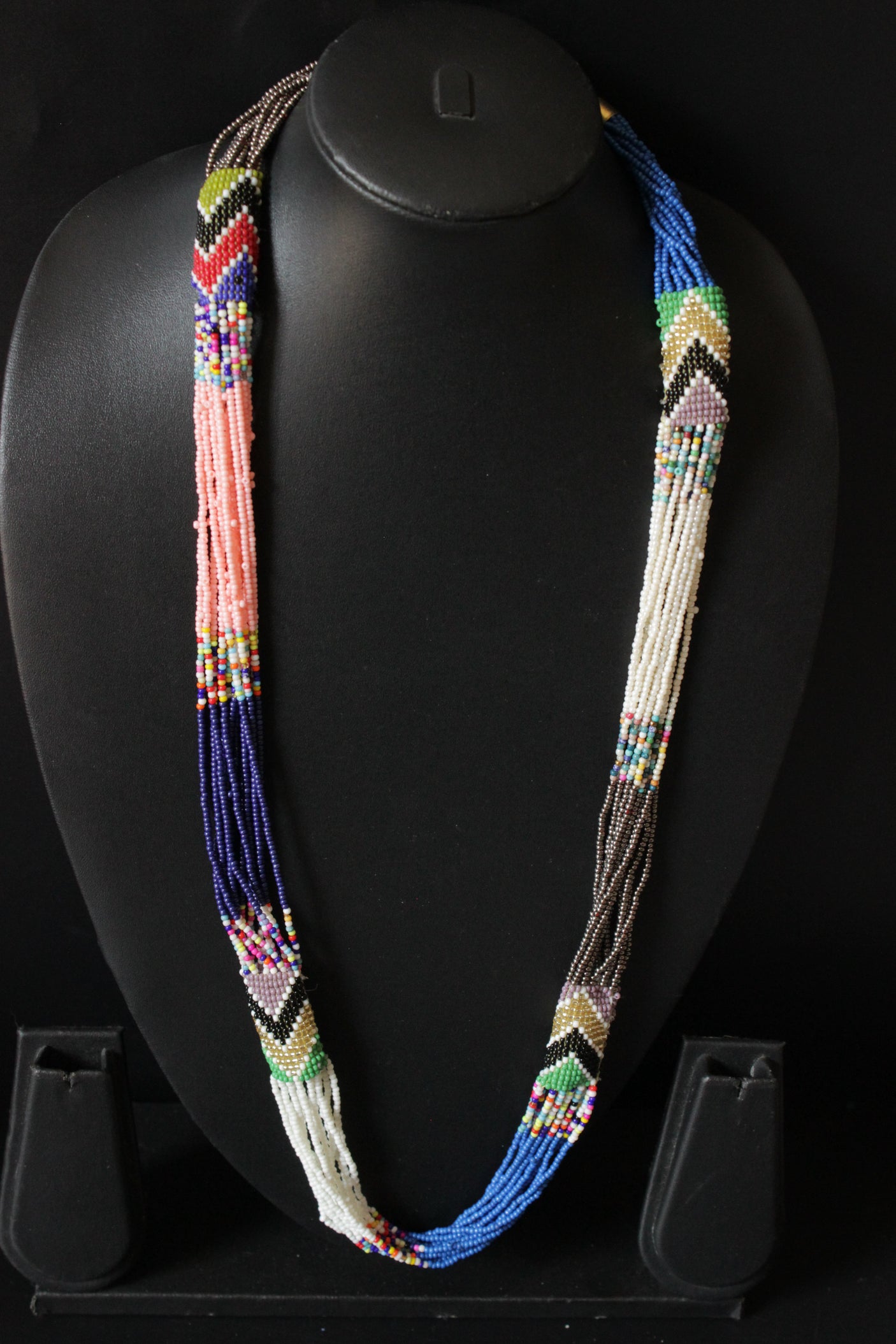 Color Blocked Multi-Color Beads Hand Braided Tribal Necklace