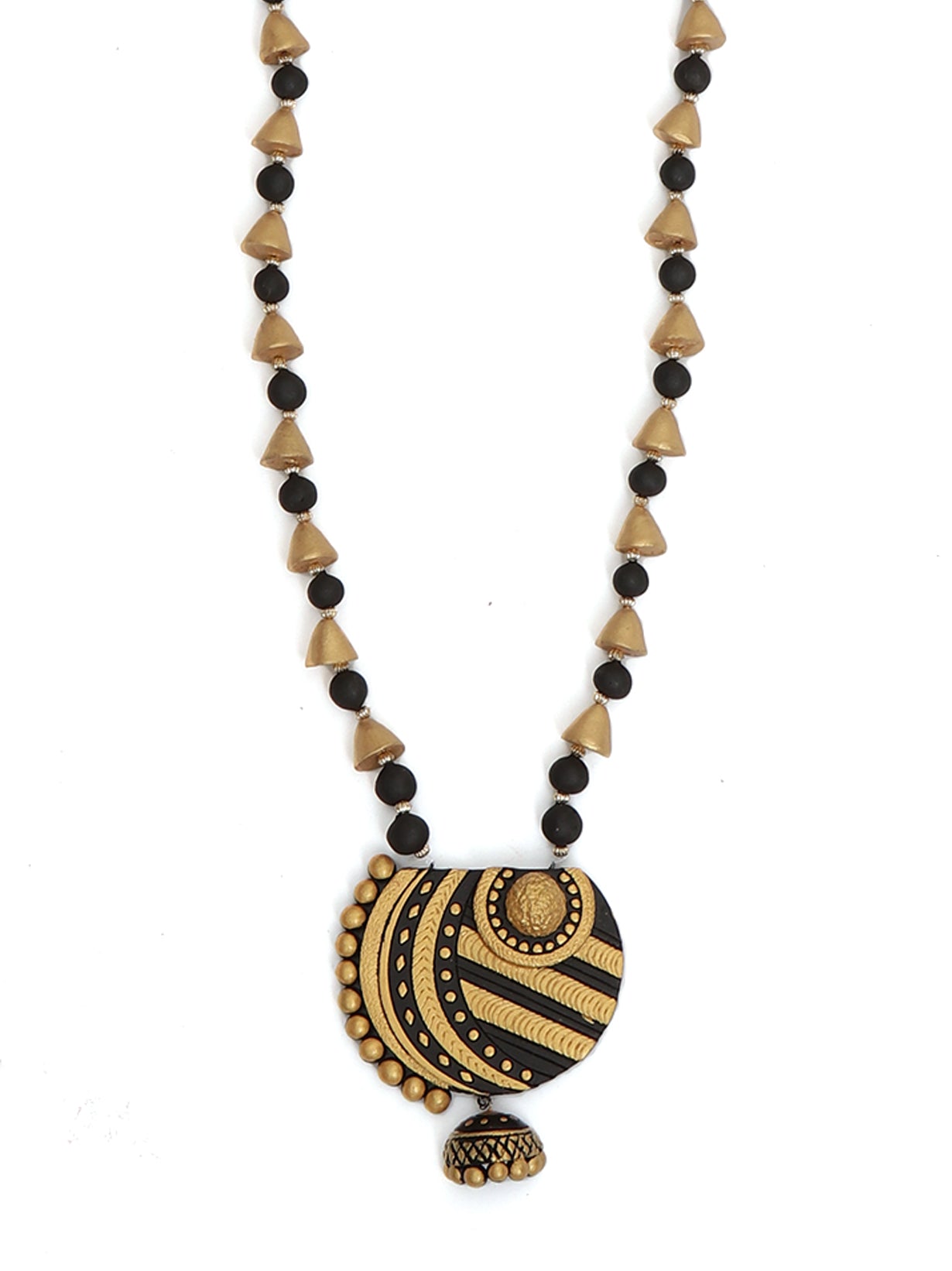 Handcrafted Black & Golden Terracotta Necklace Set