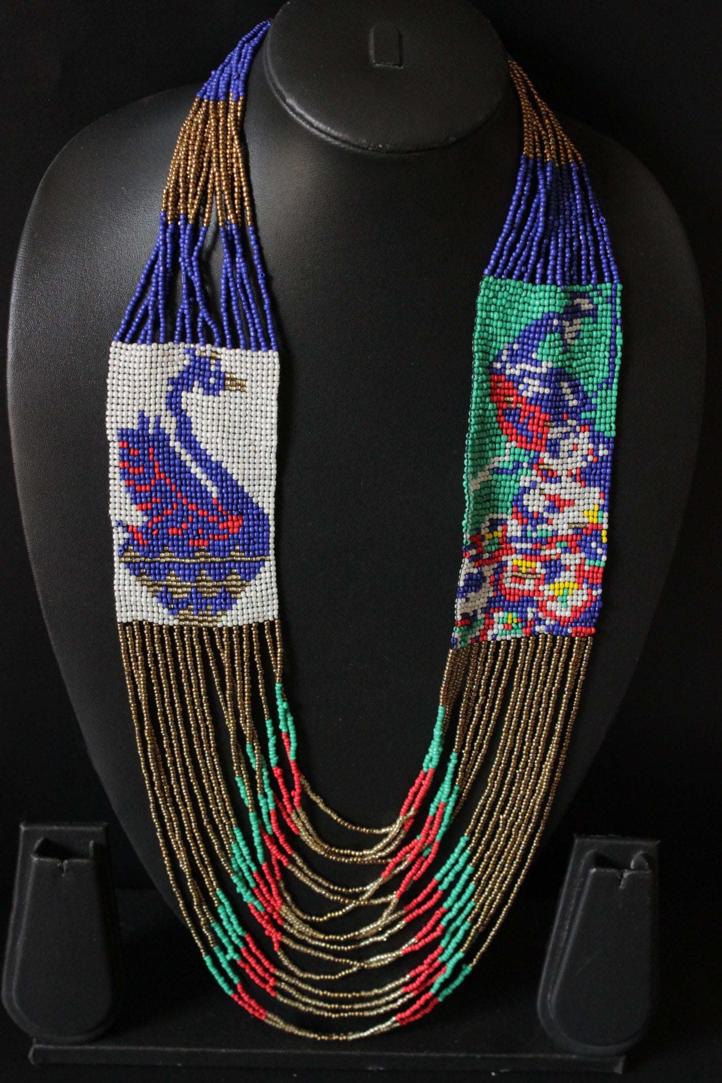 Hand Braided Peacock Motif Multi-Color Beads Tribal Necklace