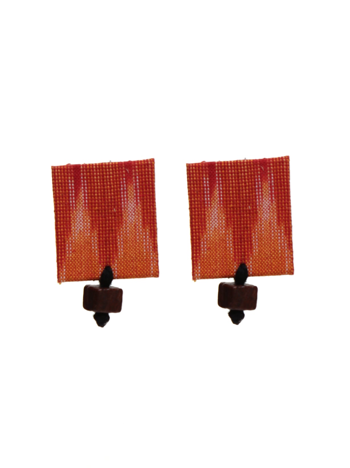 Orange Ikat Fabric Necklace Set with Wooden Beads Strands and Thread Closure