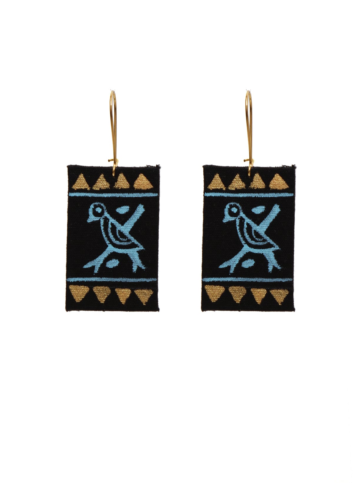 Wooden Beads Fabric Necklace Set with Handpainted Nature Motifs (Black)