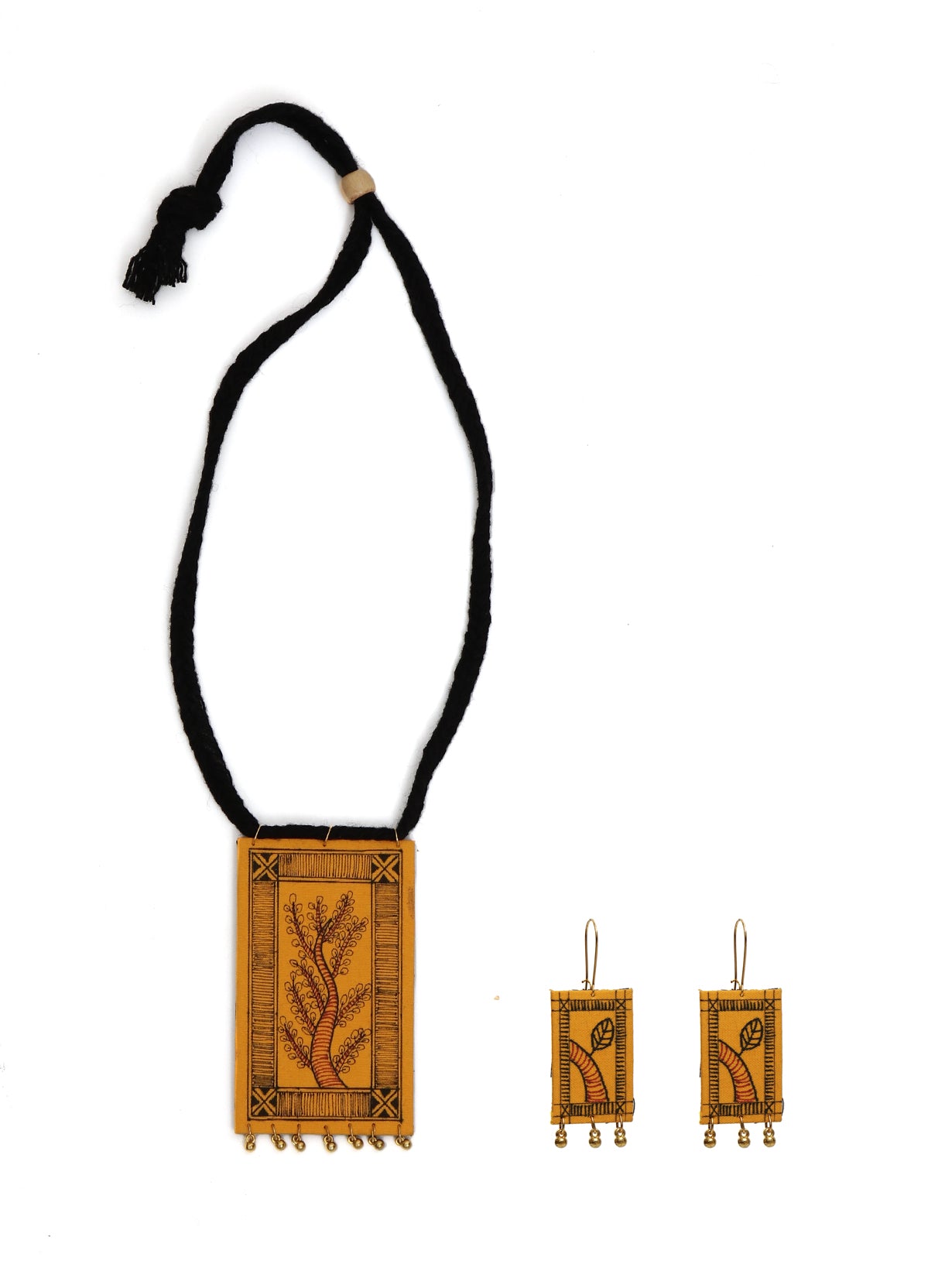 Tree Printed Fabric Necklace Set with Thread Closure