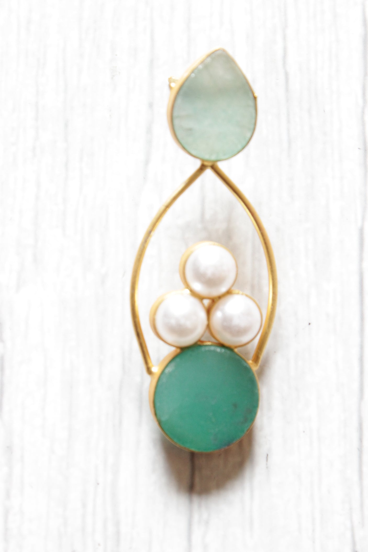 Shades of Blue Natural Gemstones Embedded Gold Plated Brass Dangler Earrings