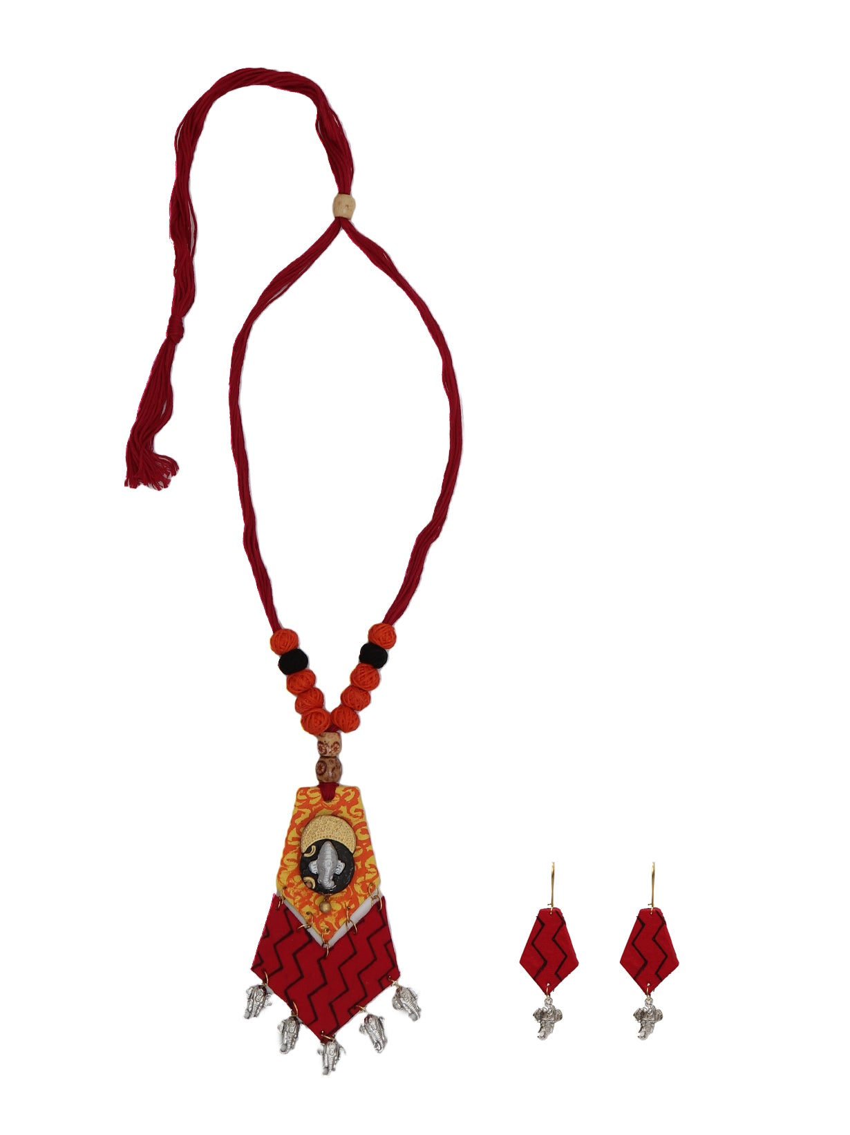 Handmade Fabric Beads Ganesha Necklace Set