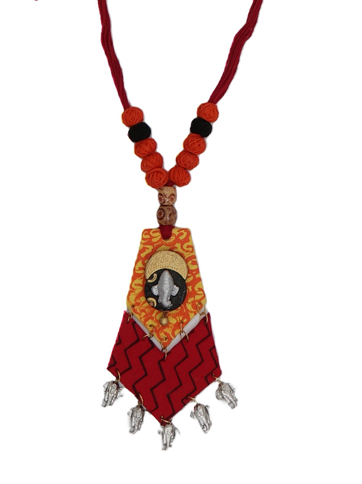 Handmade Fabric Beads Ganesha Necklace Set