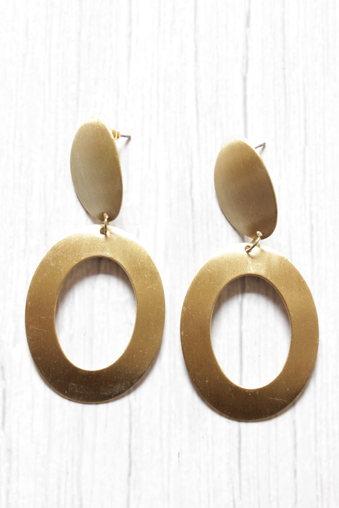 Modern Contemporary Brass Hoop Dangler Earrings