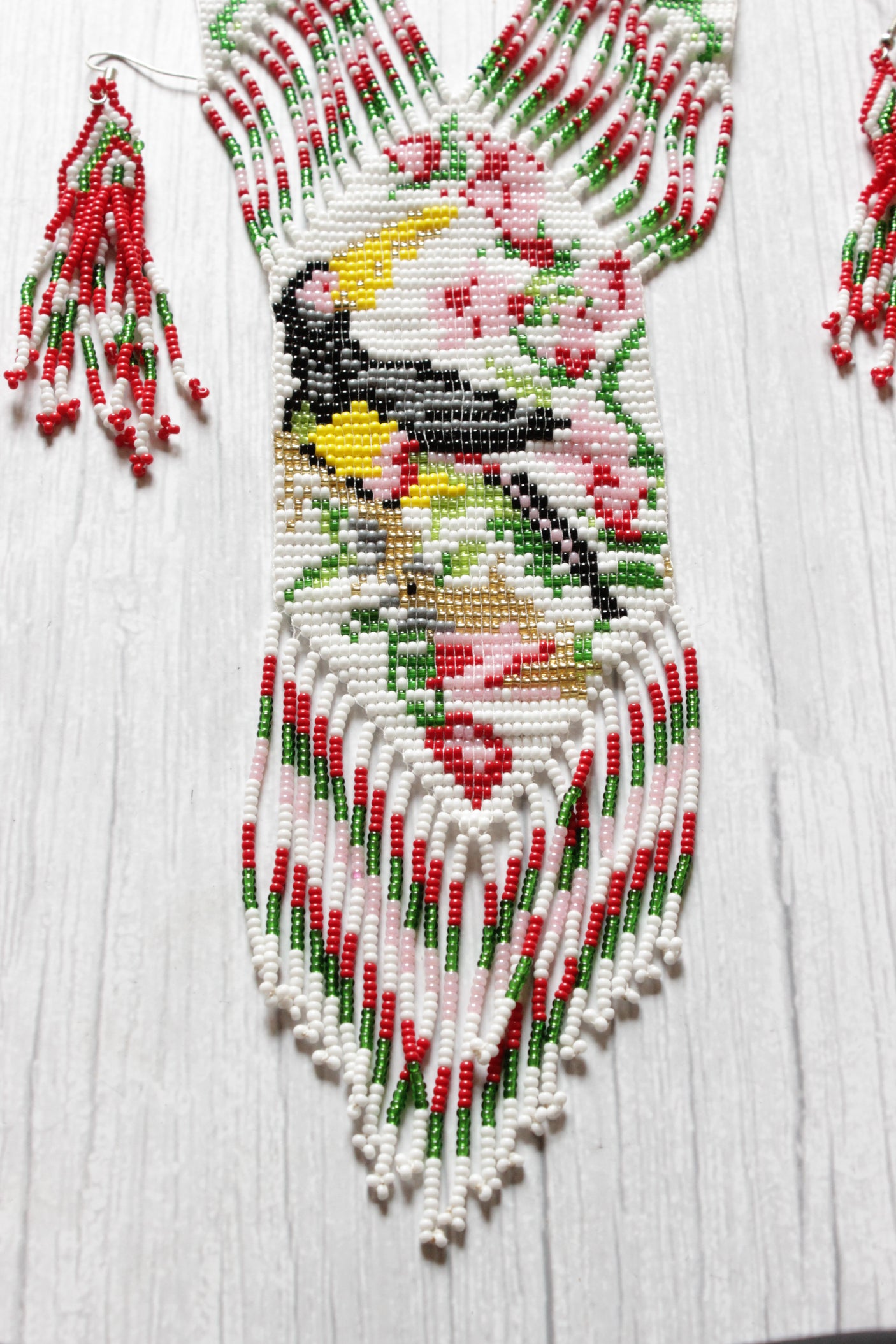 Multi-Color Elaborate Handcrafted Beaded Necklace Set with Dangler Earrings