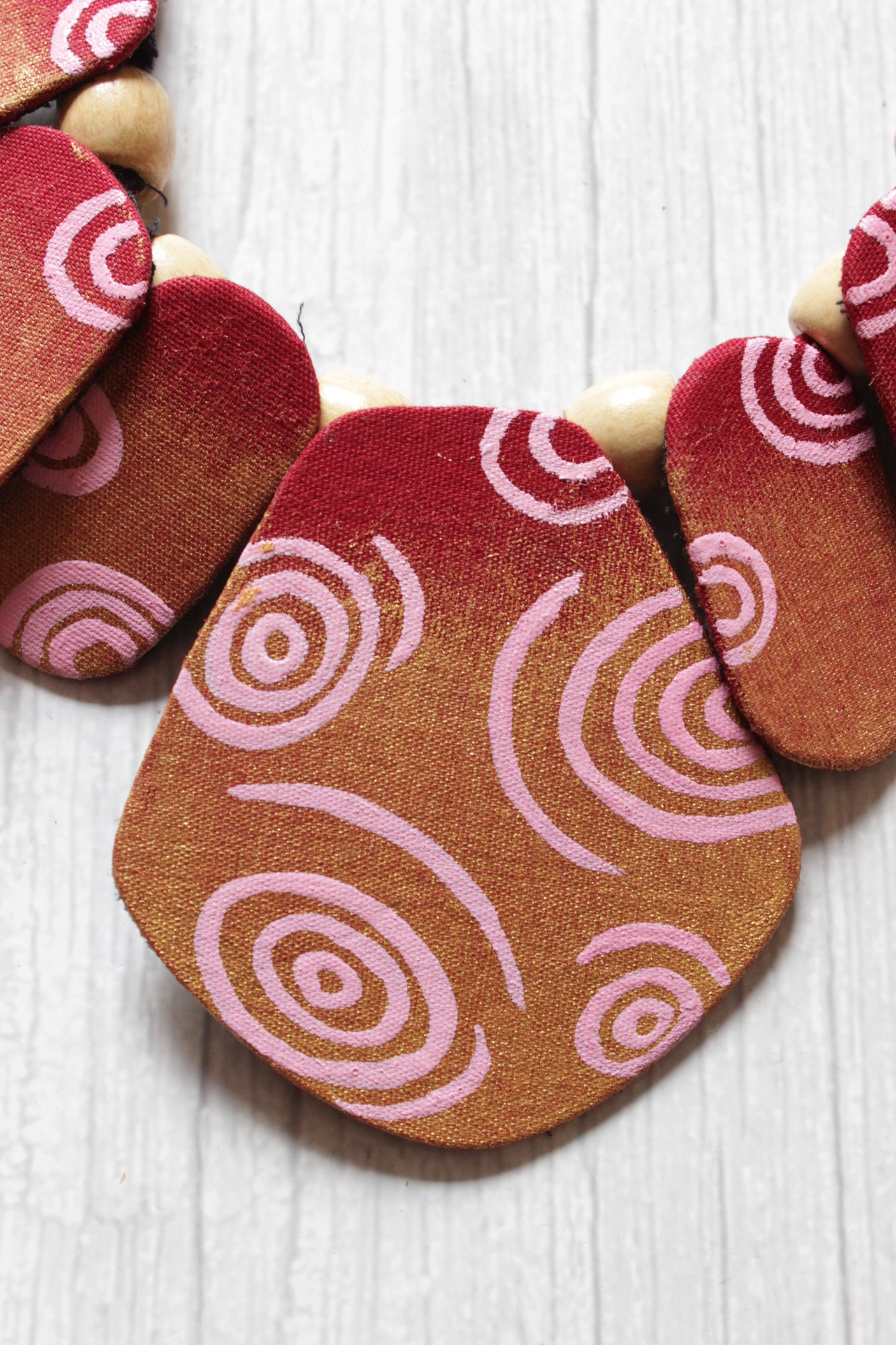 Handmade Fabric and Wooden Beads Necklace Set