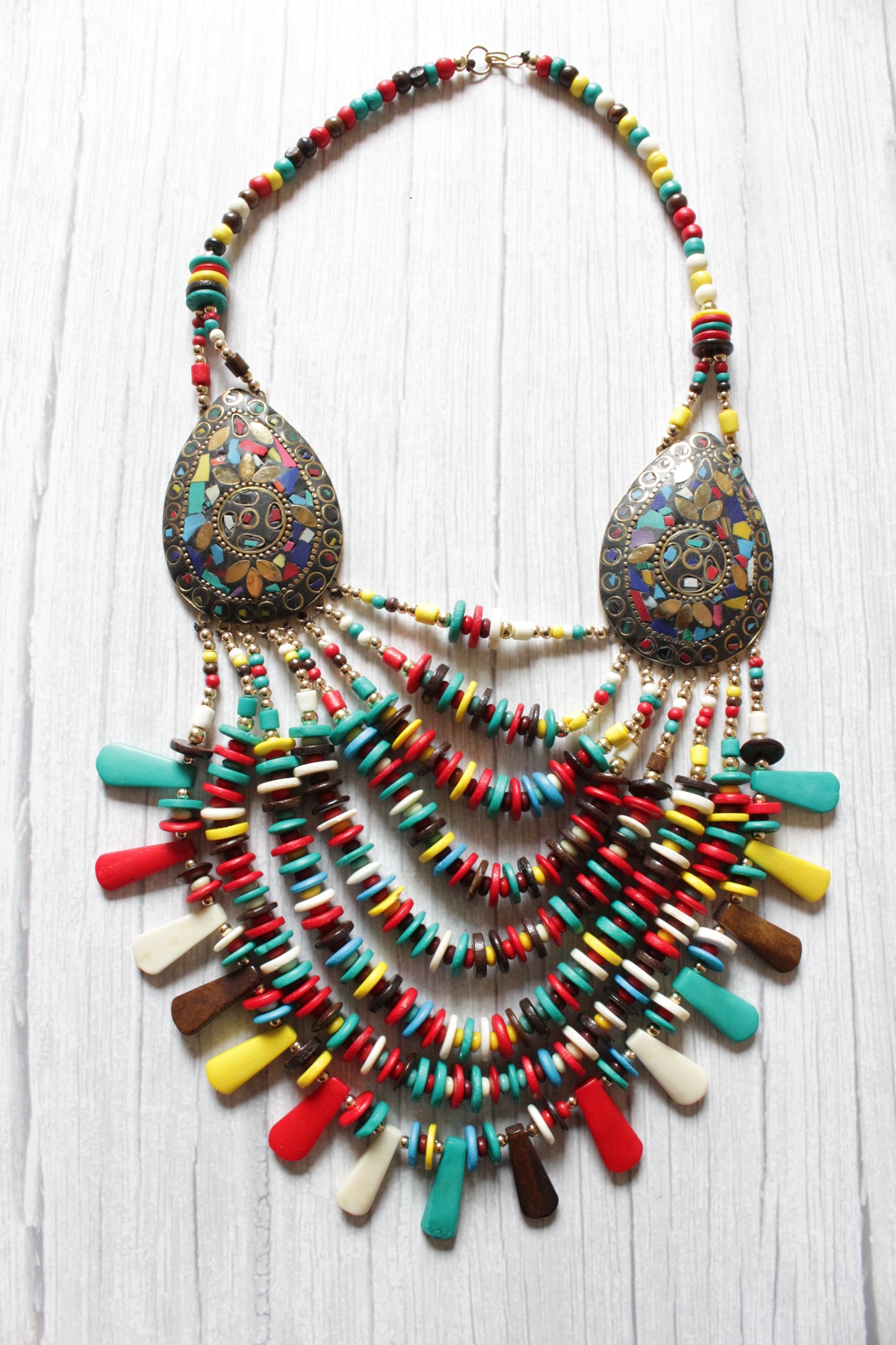 Multi-Color Beads Handcrafted Statement African Tribal Necklace