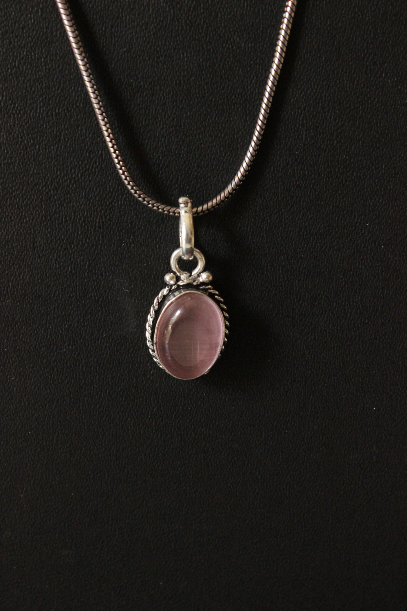 Pink Natural Stone Embedded Silver Finish Necklace Set with Ring