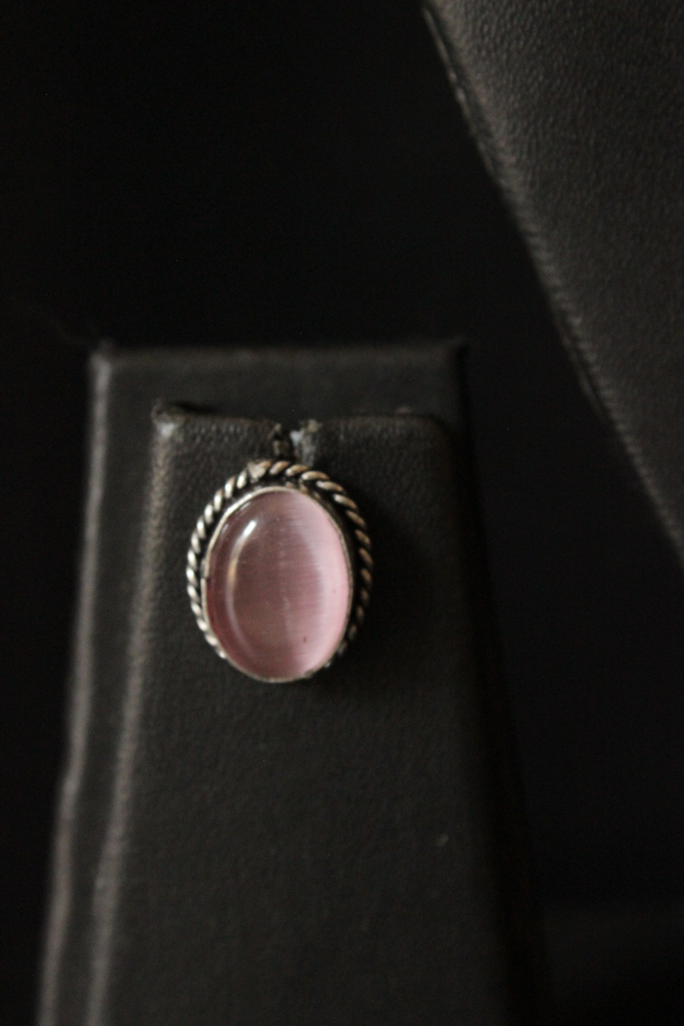 Pink Natural Stone Embedded Silver Finish Necklace Set with Ring