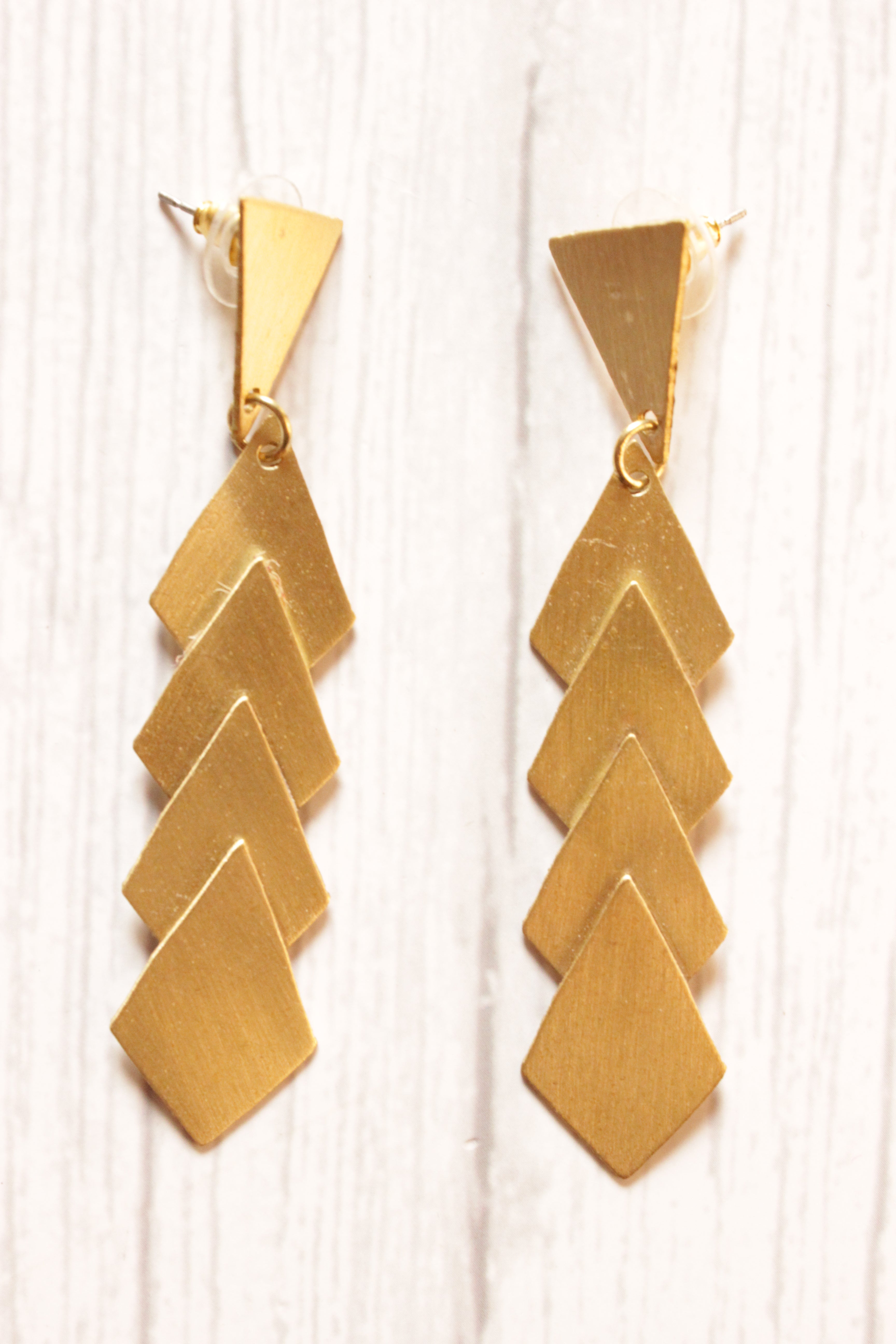 Brass Finish 4 Layer Geometric Shape Dangler Earrings