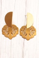 Load image into Gallery viewer, Half Moon Shape Abstract Brass Dangler Earrings
