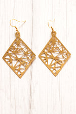 Load image into Gallery viewer, Brass Finish Abstract Jaali Pattern Rhombus Earrings
