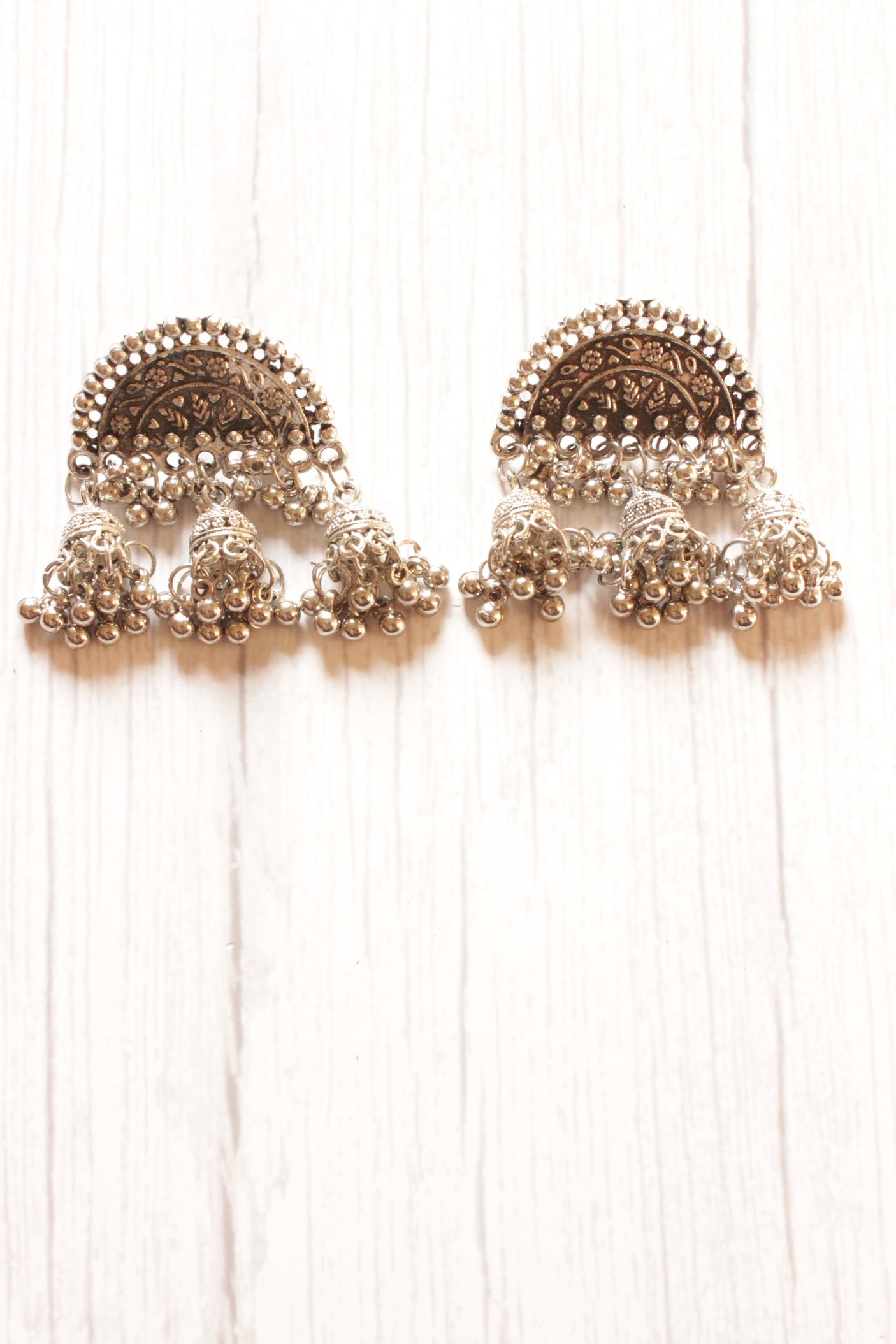 Half Moon Shape Oxidised Finish Jhumka Dangler Earrings