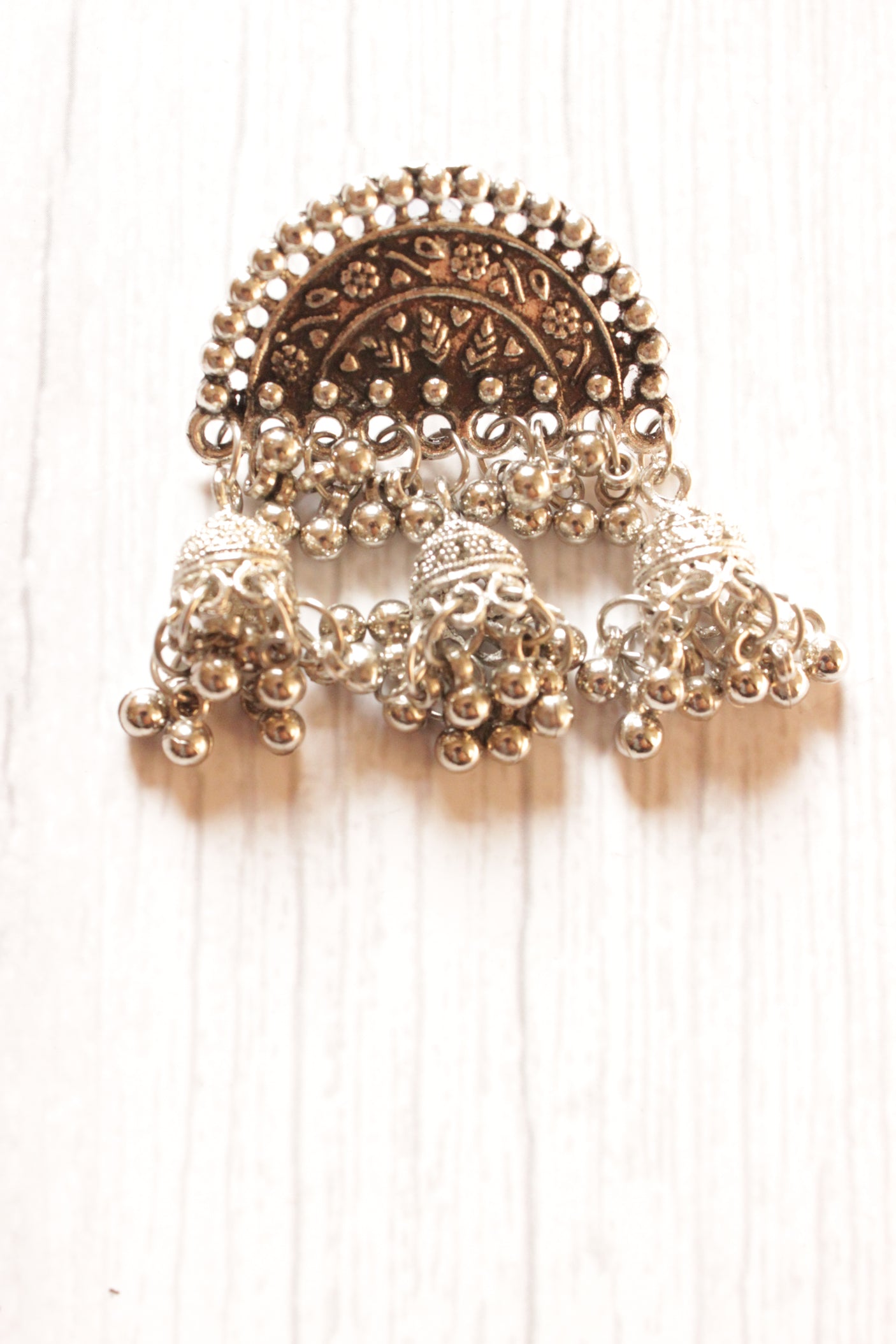 Half Moon Shape Oxidised Finish Jhumka Dangler Earrings