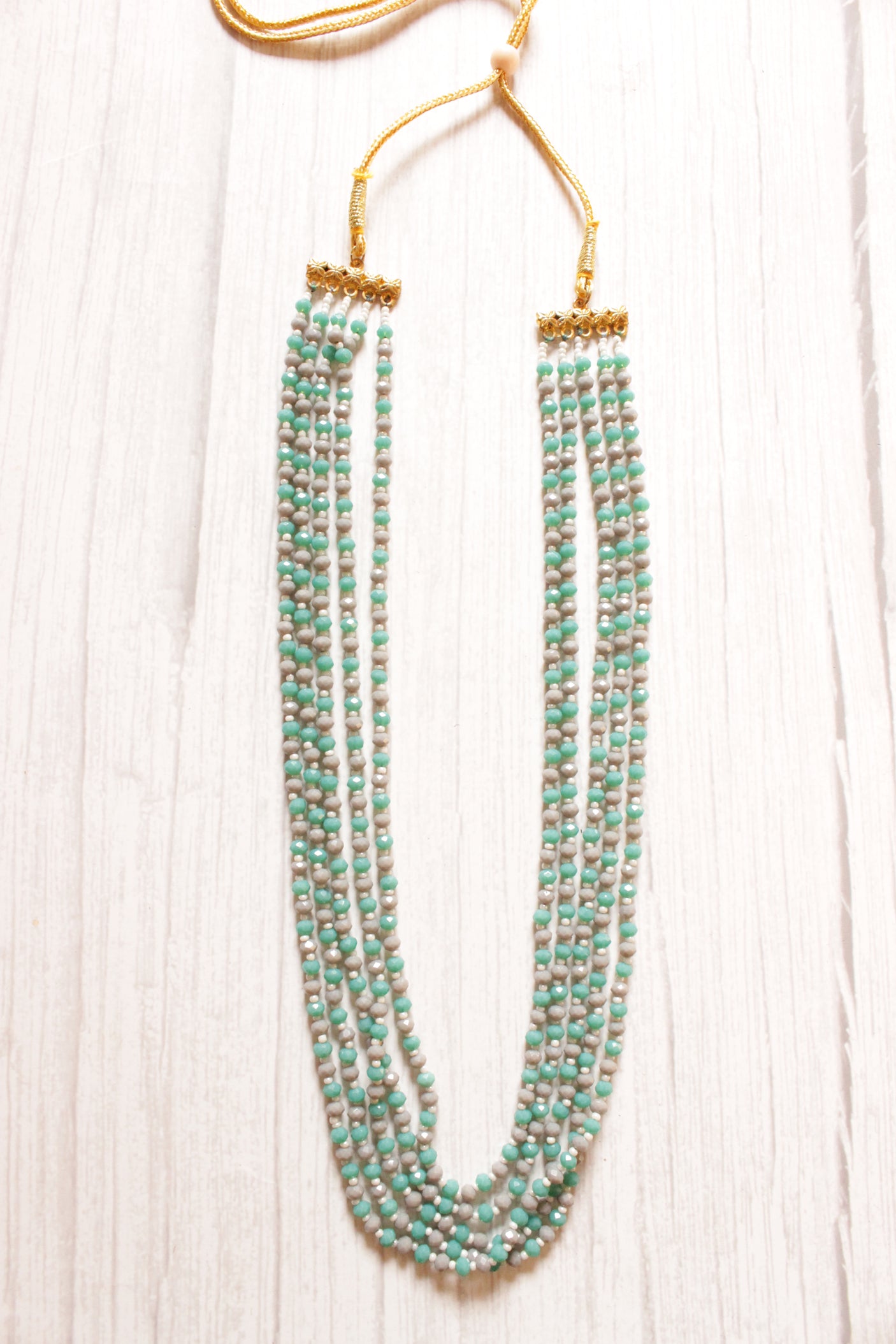 Multi-Layer Beaded Strings Antique Gold Finish Adjustable Length Necklace