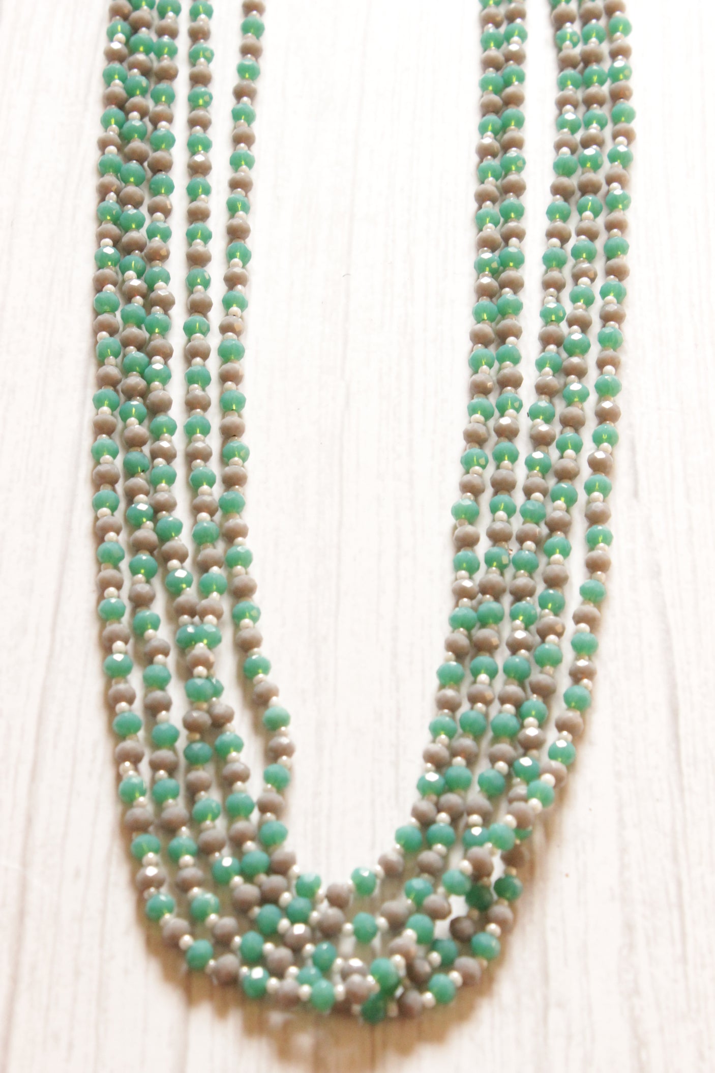 Multi-Layer Beaded Strings Antique Gold Finish Adjustable Length Necklace