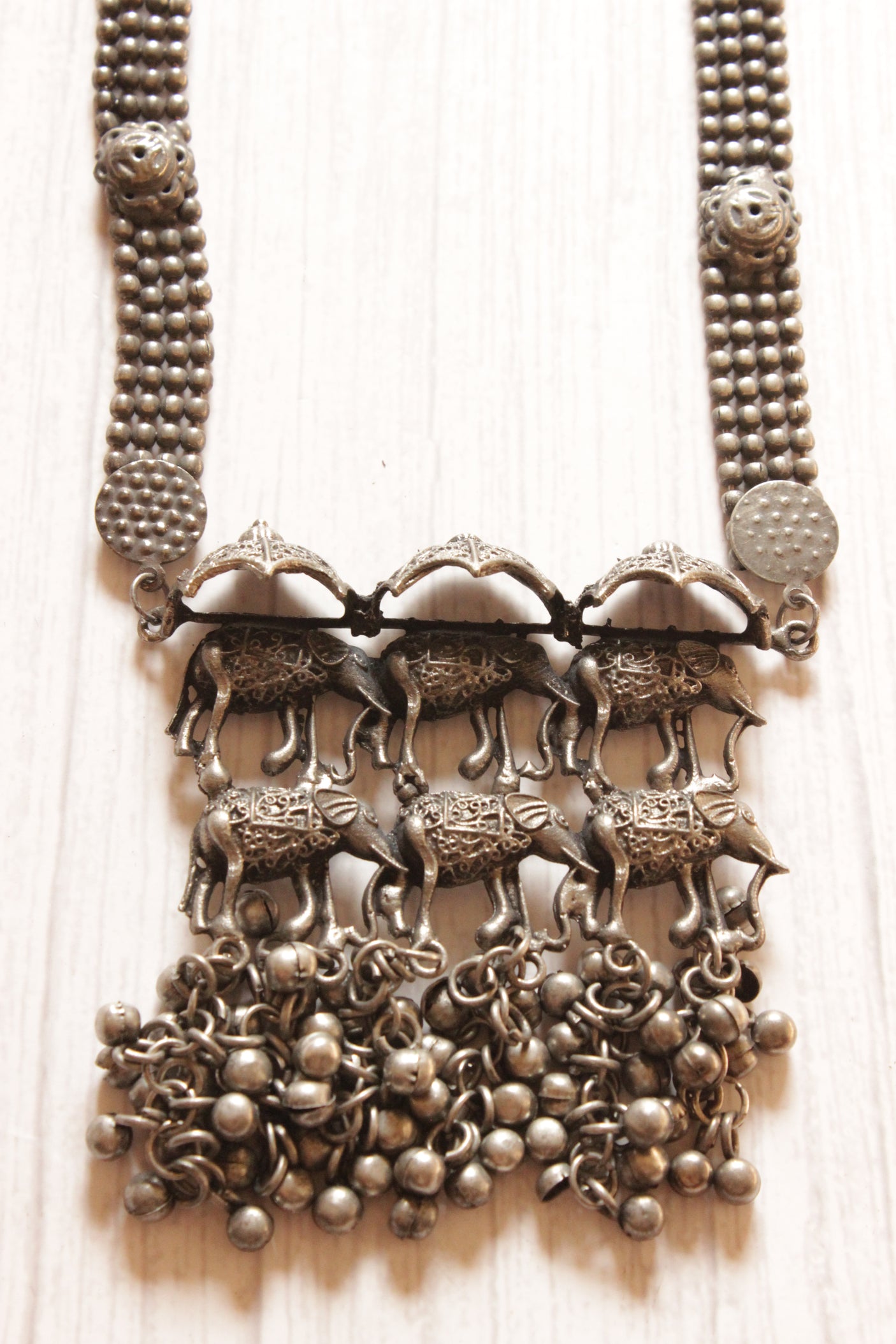 Elephant Palki Motif Oxidised Finish Long Adjustable Necklace
