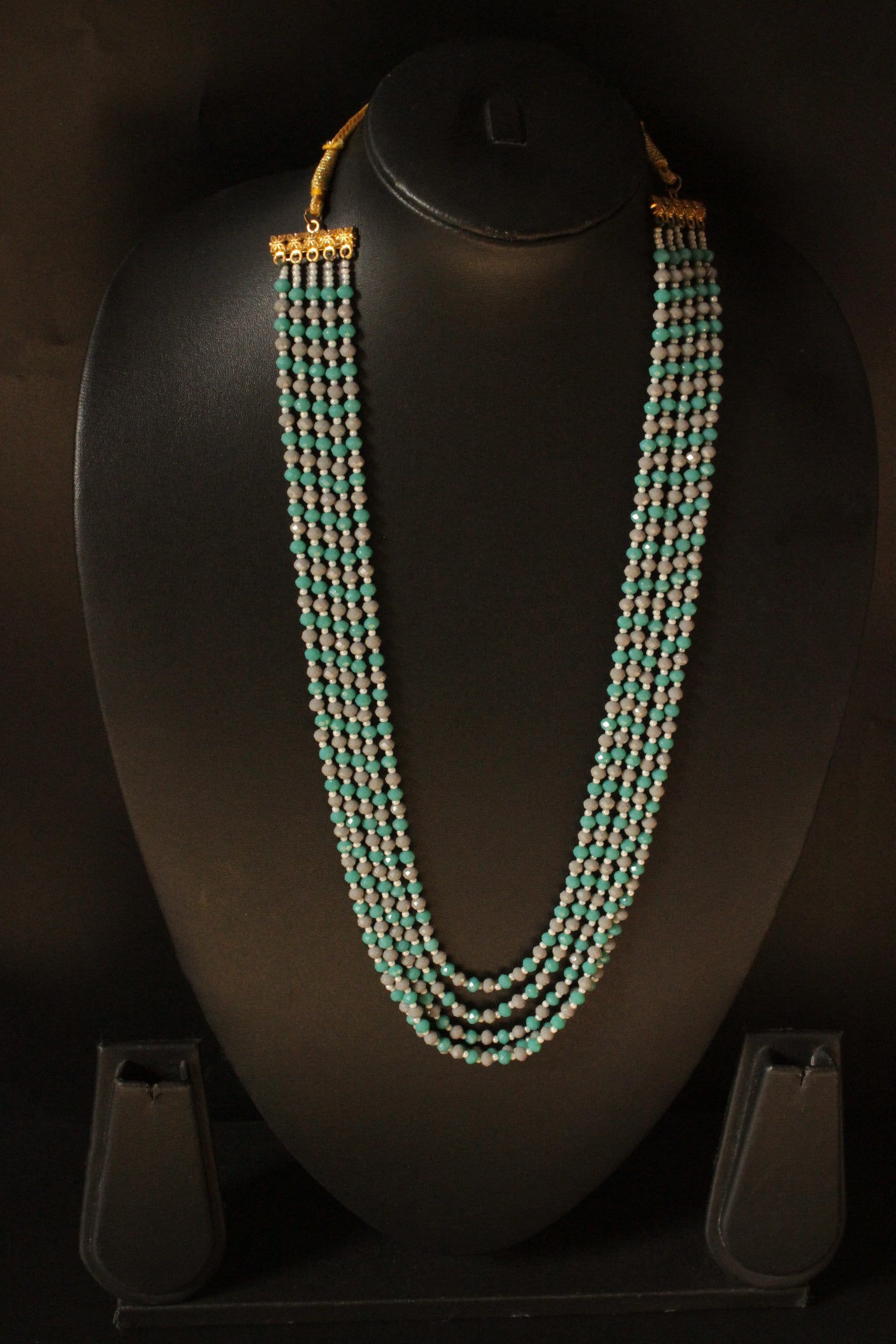 Multi-Layer Beaded Strings Antique Gold Finish Adjustable Length Necklace