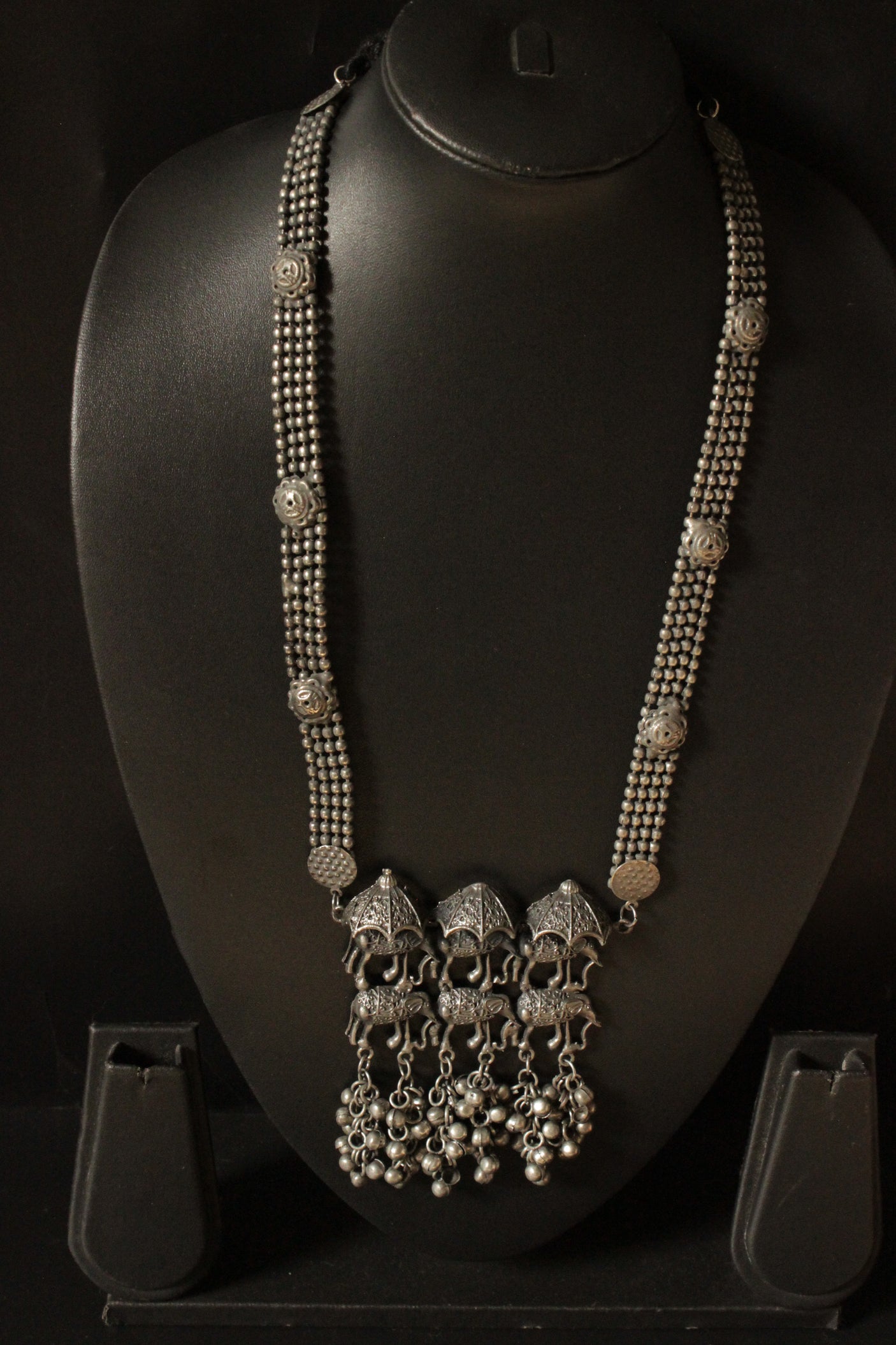 Elephant Palki Motif Oxidised Finish Long Adjustable Necklace