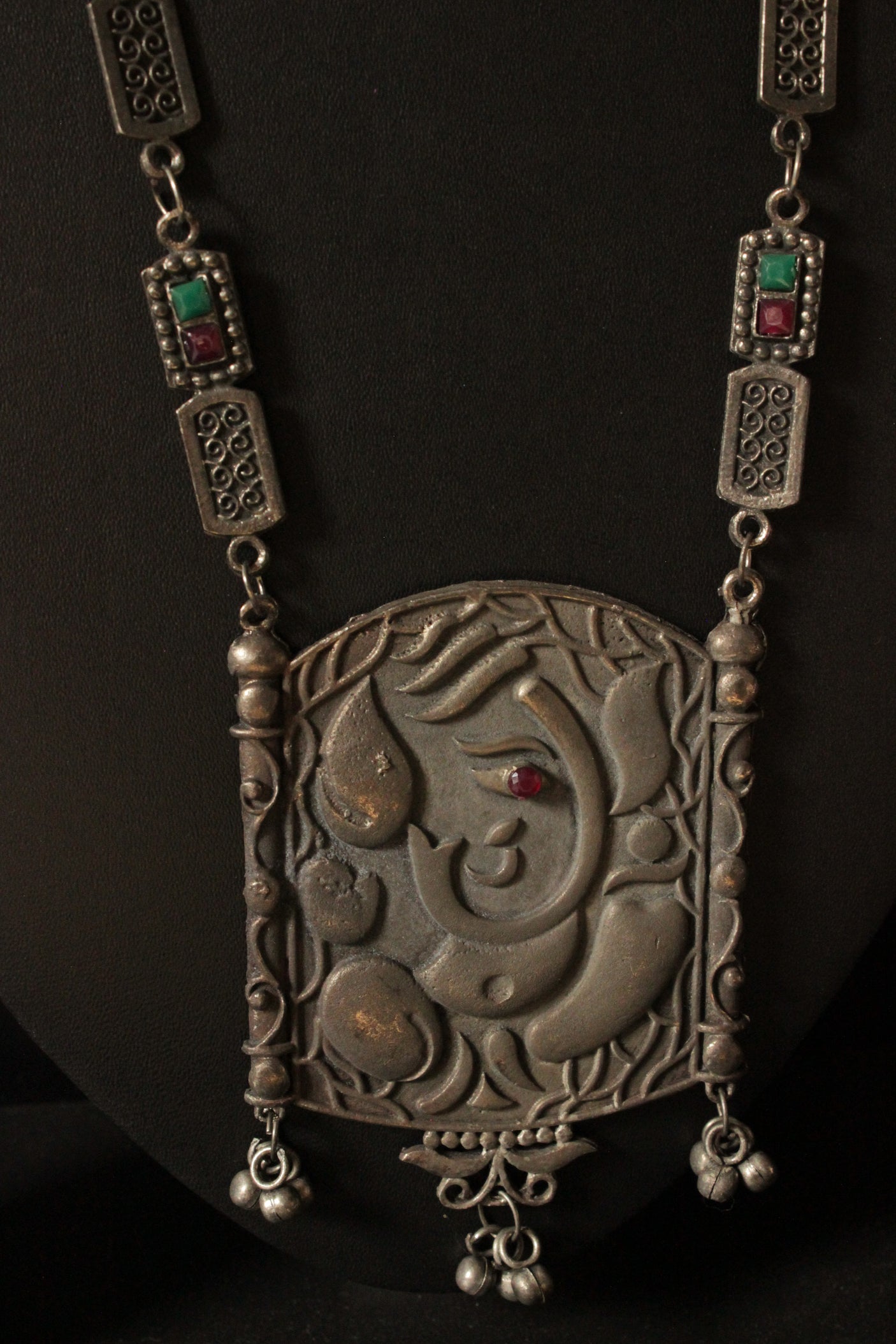 Ganesha Motif Premium Oxidised Finish Long Chain Necklace Set