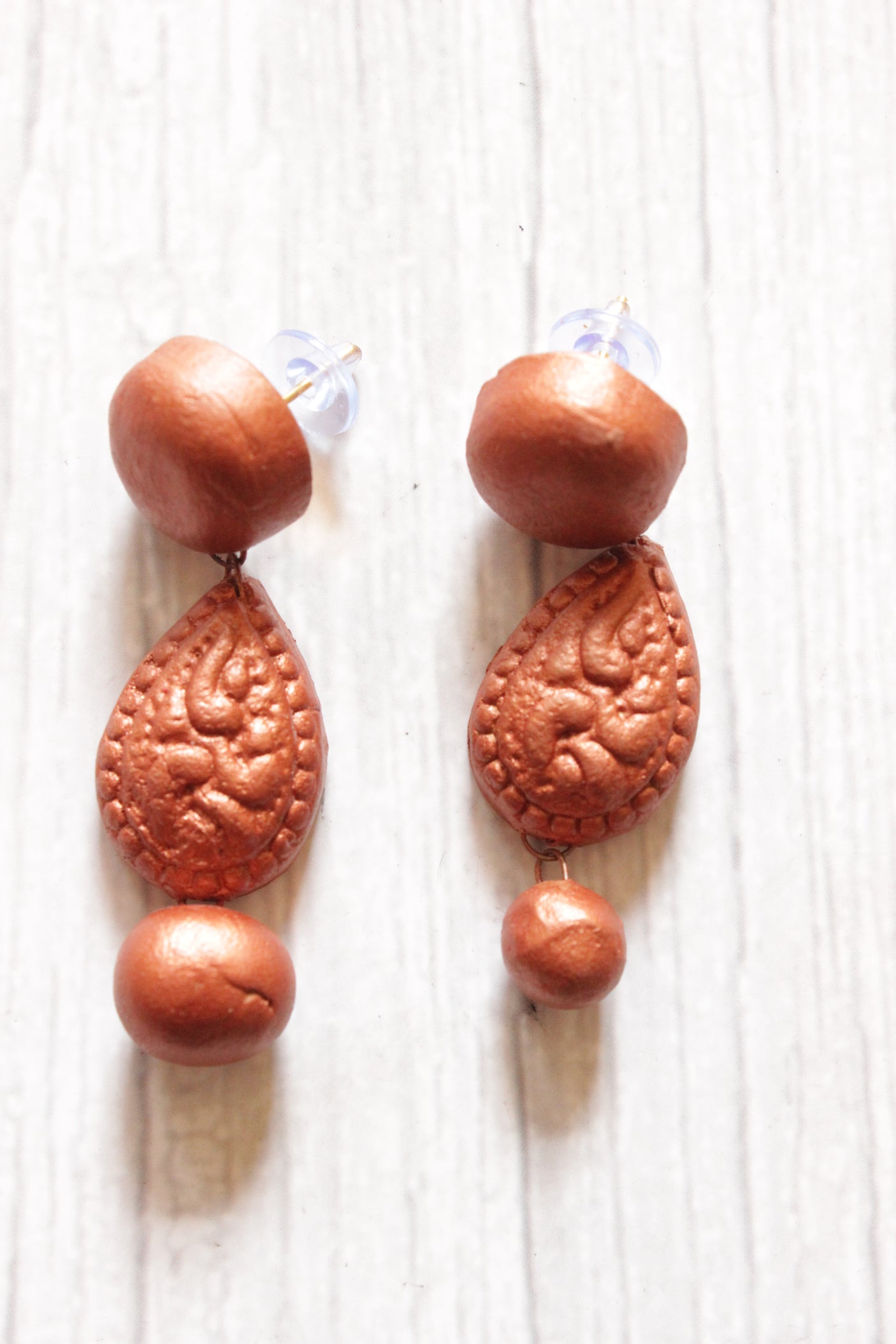 Rose Gold Handcrafted Terracotta Clay Adjustable Length Necklace Set