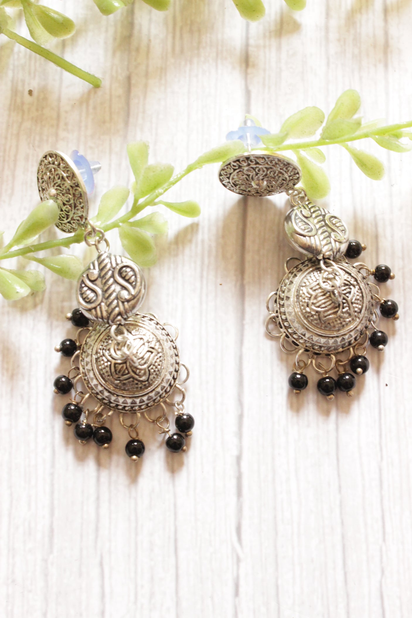 Pink and Orange Beads Hand Beaded Necklace Set with Jhumka Earrings