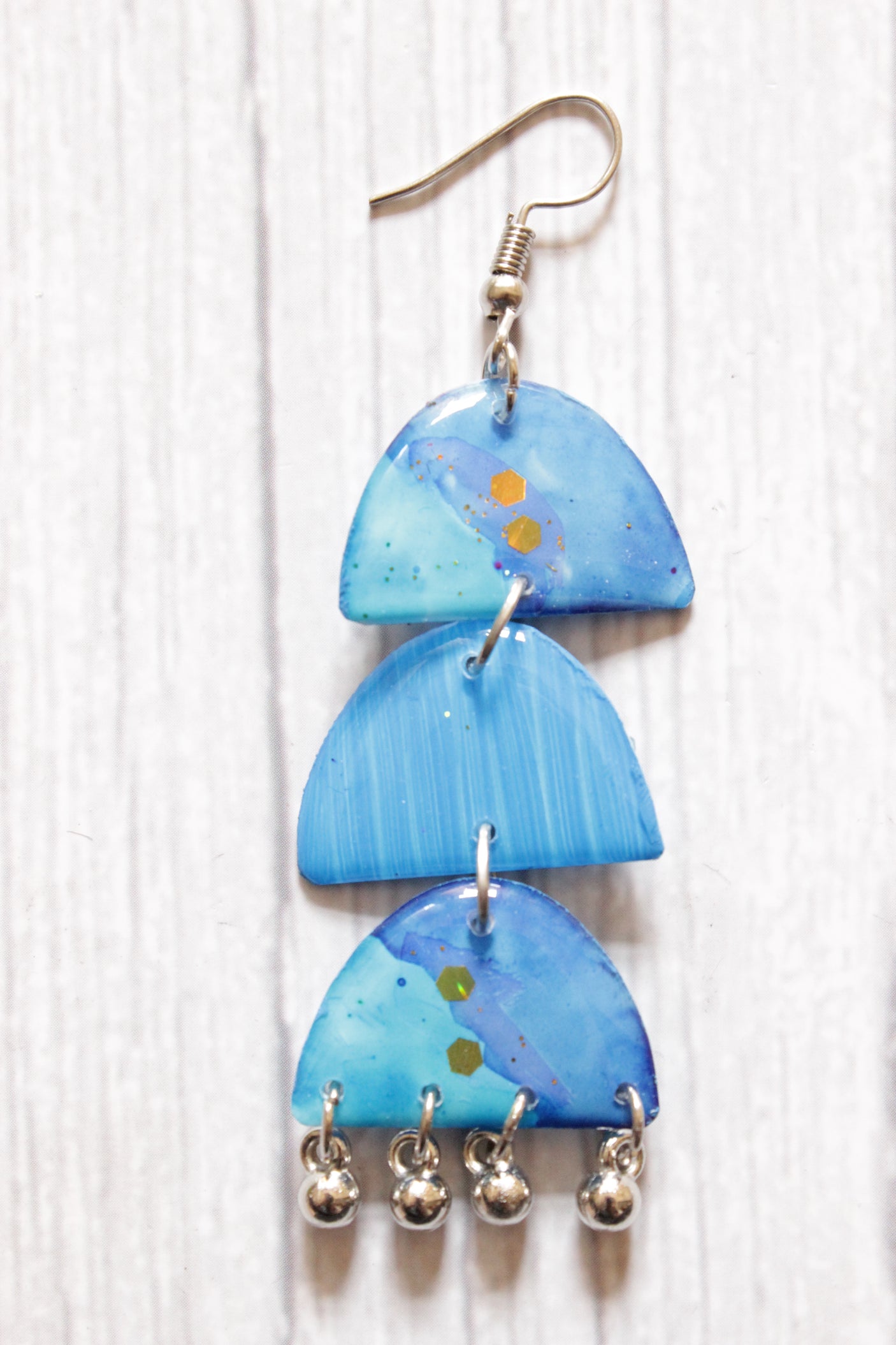 3 Layer Shades of Blue Long Dangler Resin Earrings