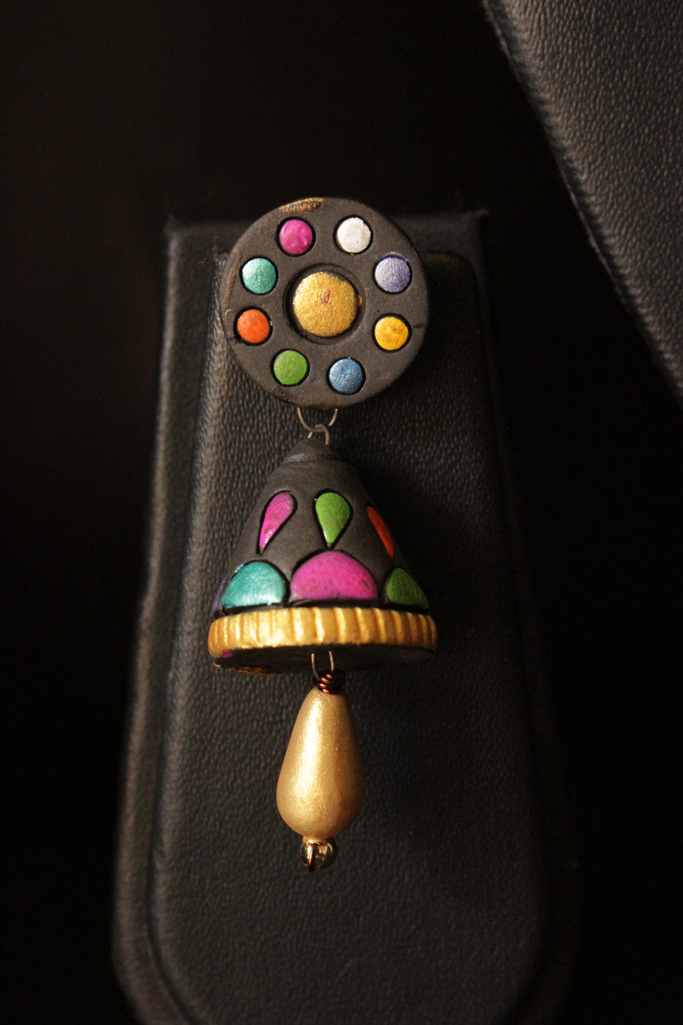 Black and Multi-Color Hand-Painted Flower Motifs Terracotta Clay Adjustable Length Choker Necklace Set