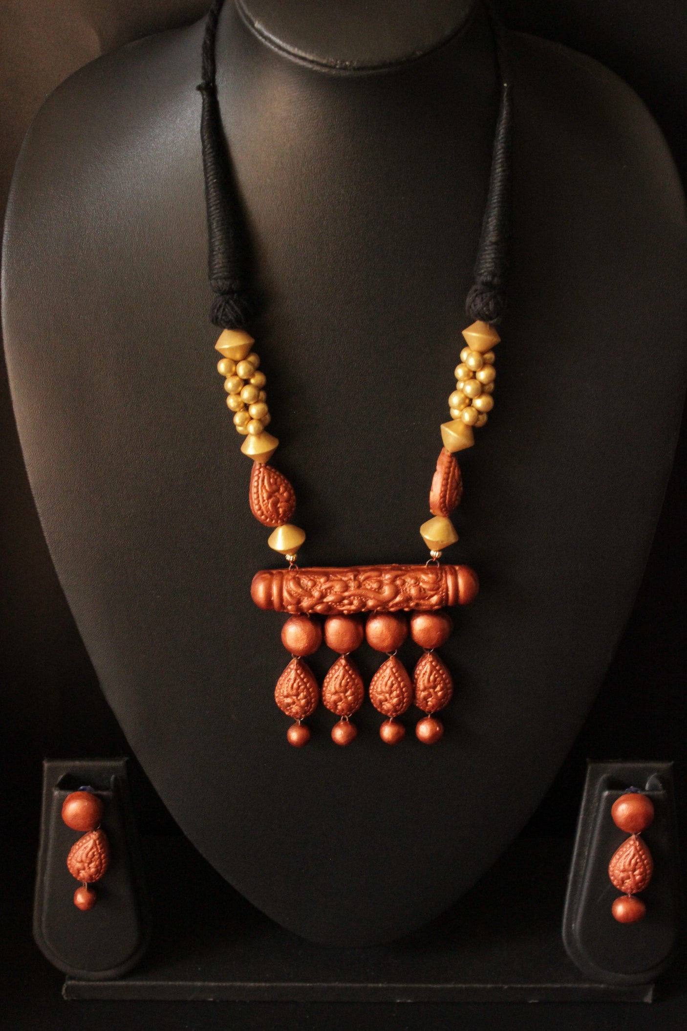 Rose Gold Handcrafted Terracotta Clay Adjustable Length Necklace Set