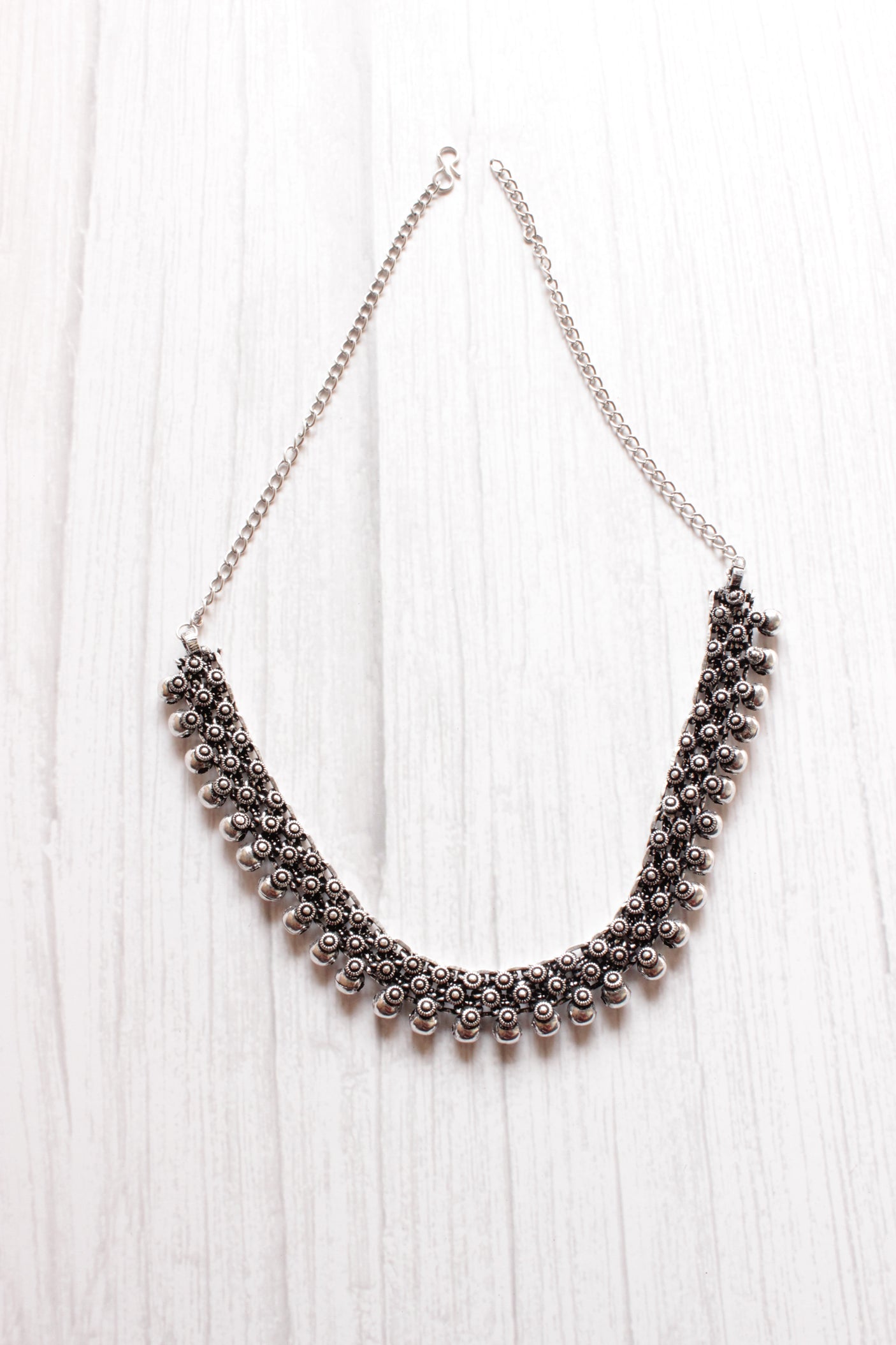 Intricately Detailed Oxidised Silver Metal Necklace Set