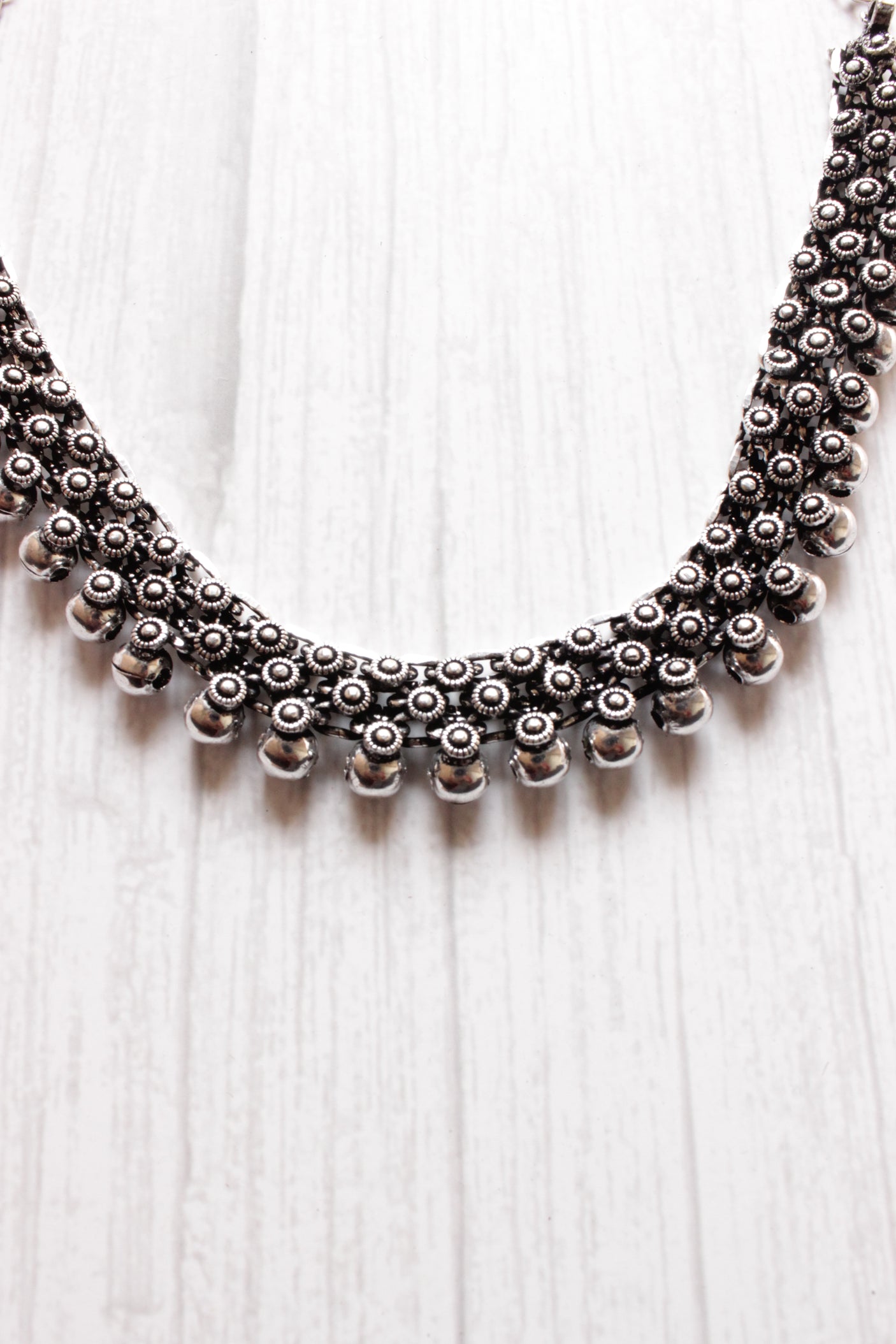 Intricately Detailed Oxidised Silver Metal Necklace Set
